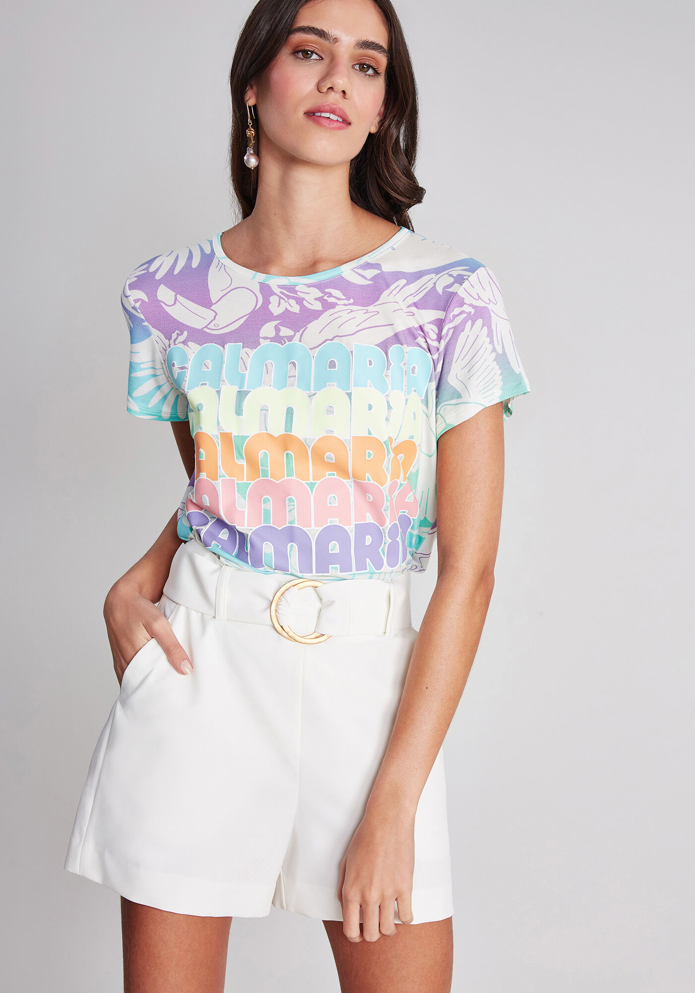 Shorts Cintura Alta com Cinto, , large.