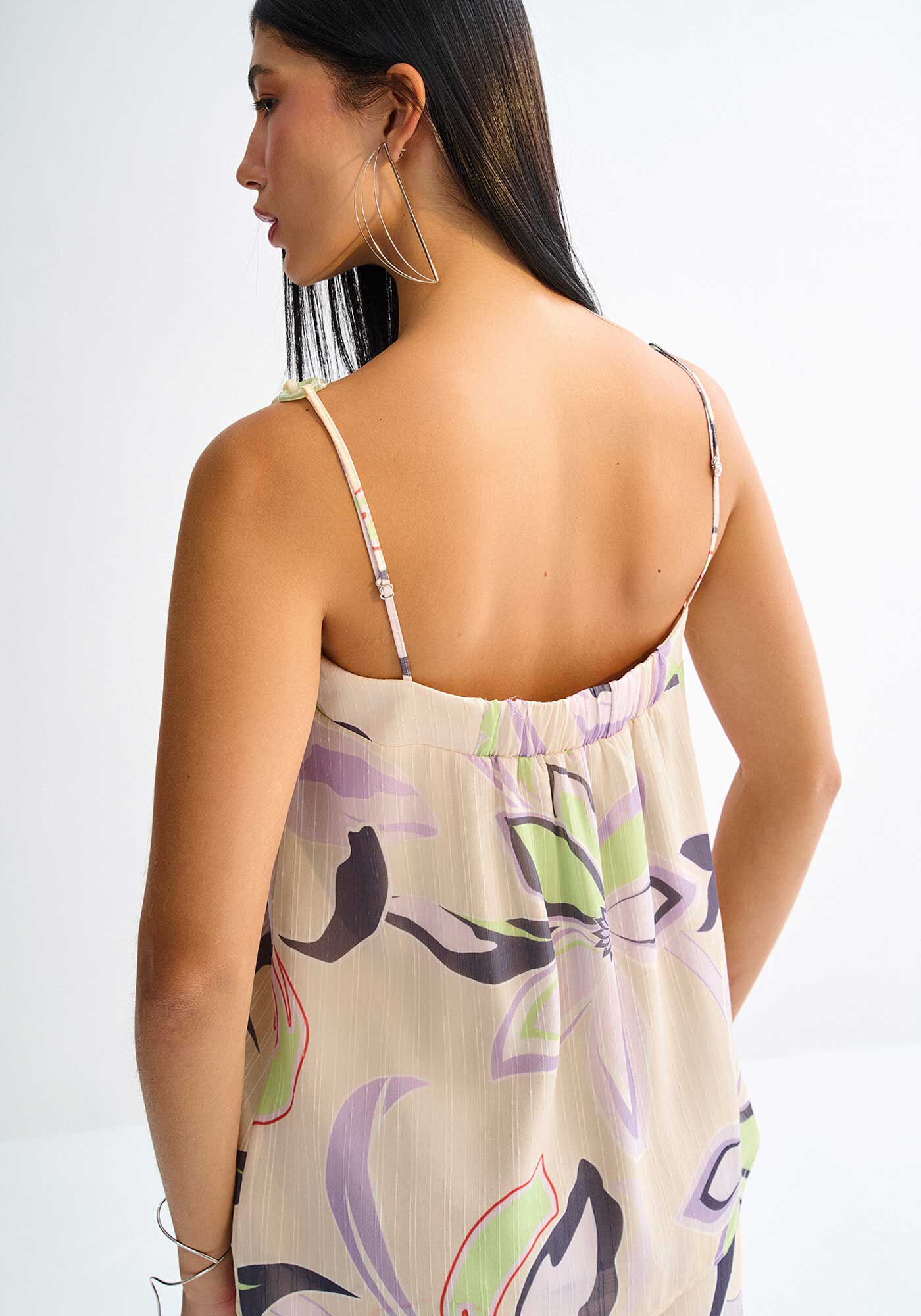 Blusa Alongada Estampada com Detalhe Al&ccedil;as, MORINGA BEGE, large.