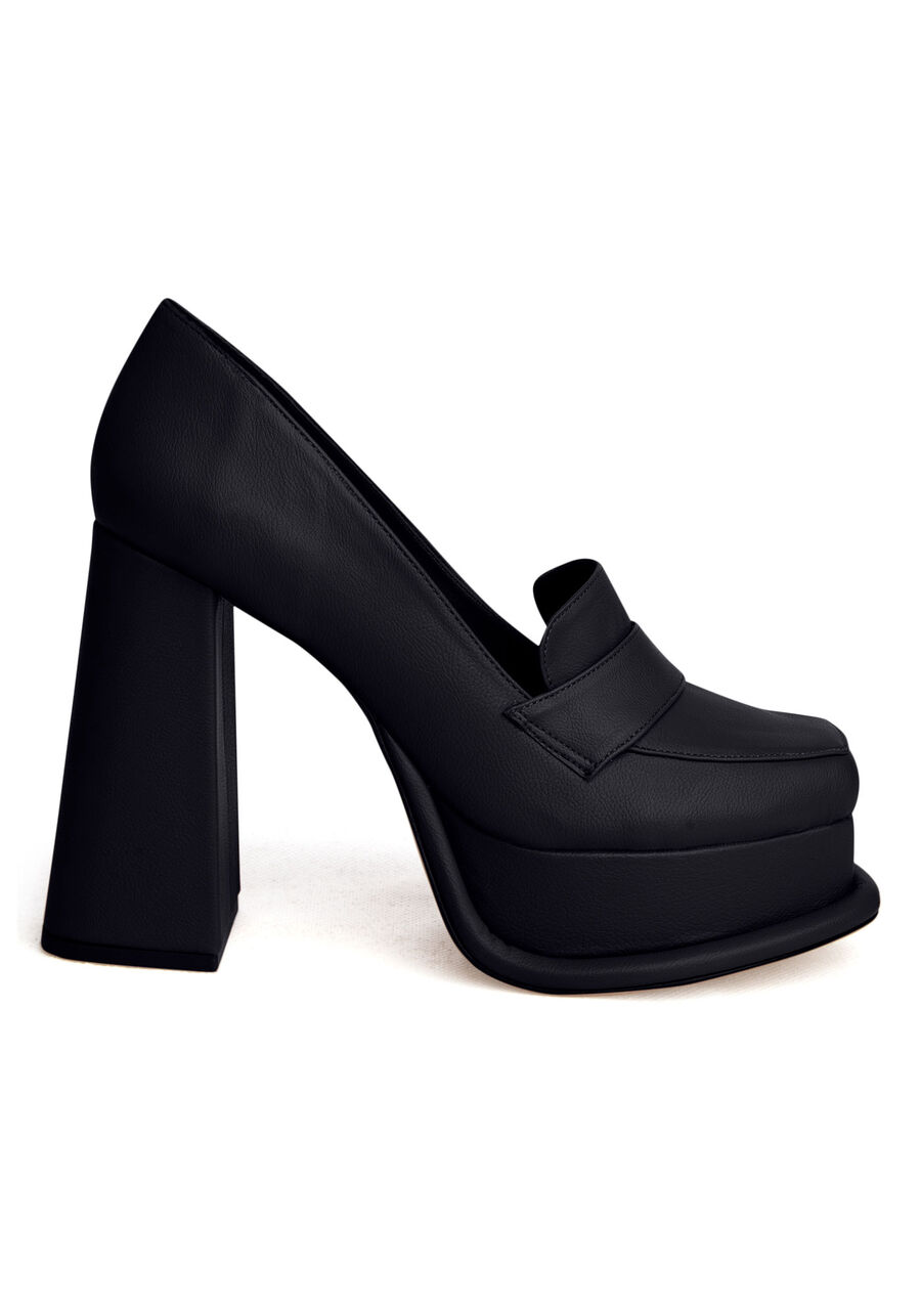 Mocassim com Salto Alto Flare, PRETO REATIVO. Mocassim com Salto Alto Flare, PRETO REATIVO, large.