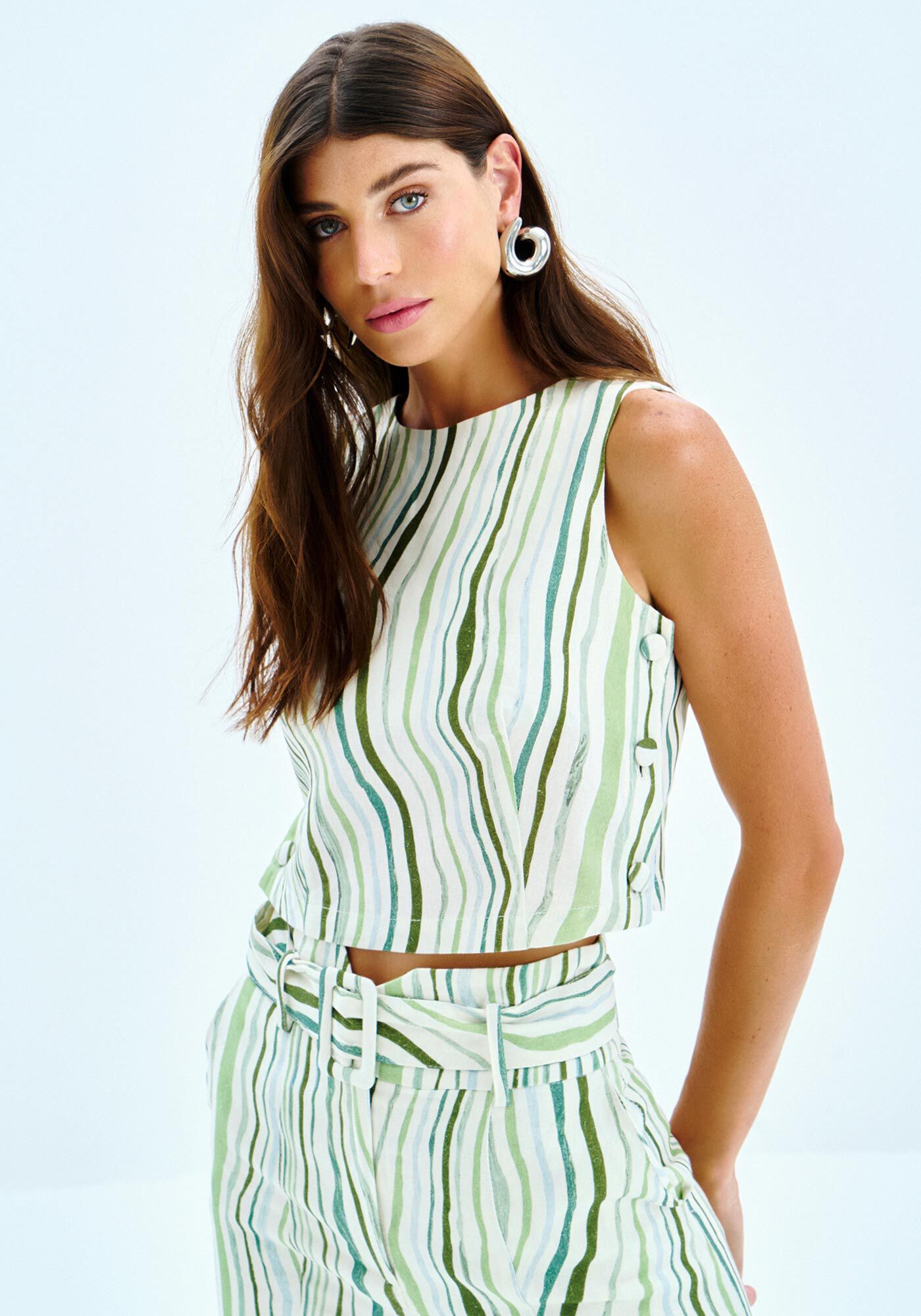 Regata Cropped em Linho Estampada, , large.