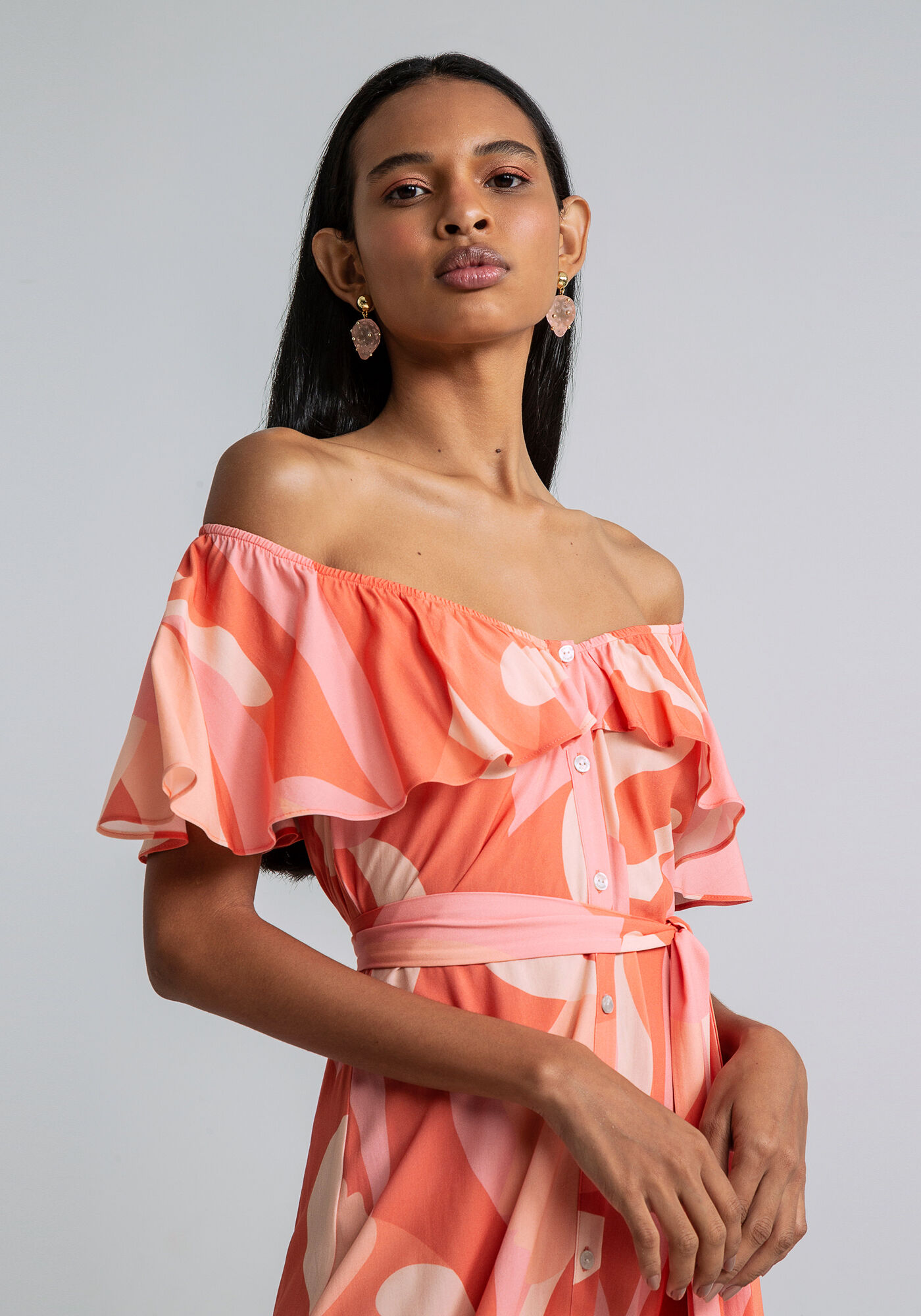 Vestido Midi Babado Faixa Estampa, , large.