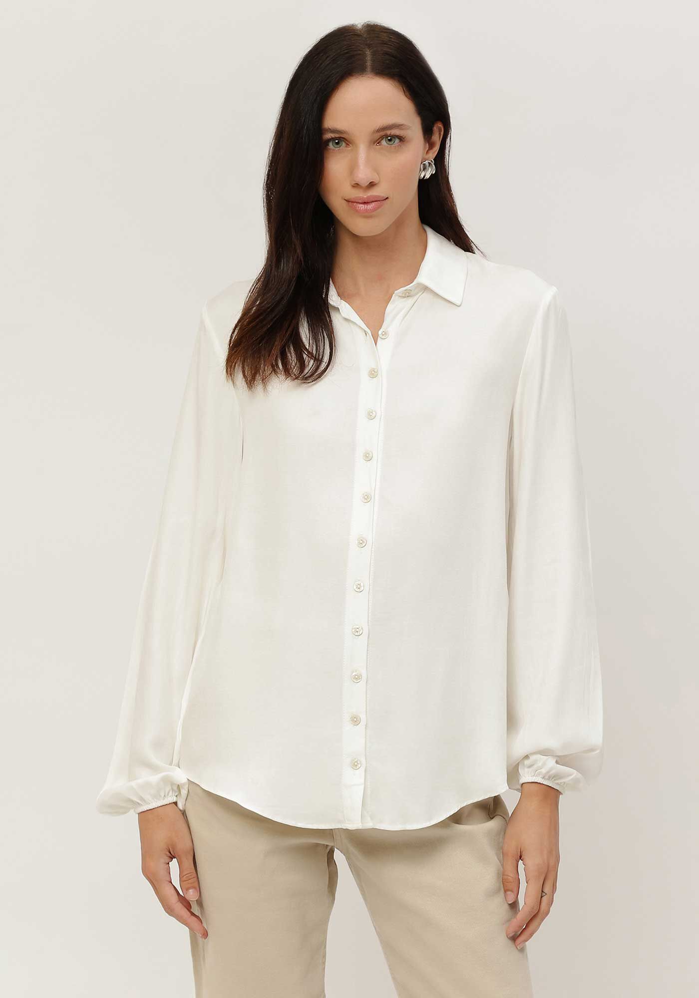 Camisa Manga Longa Bufante em Crepe, , large.