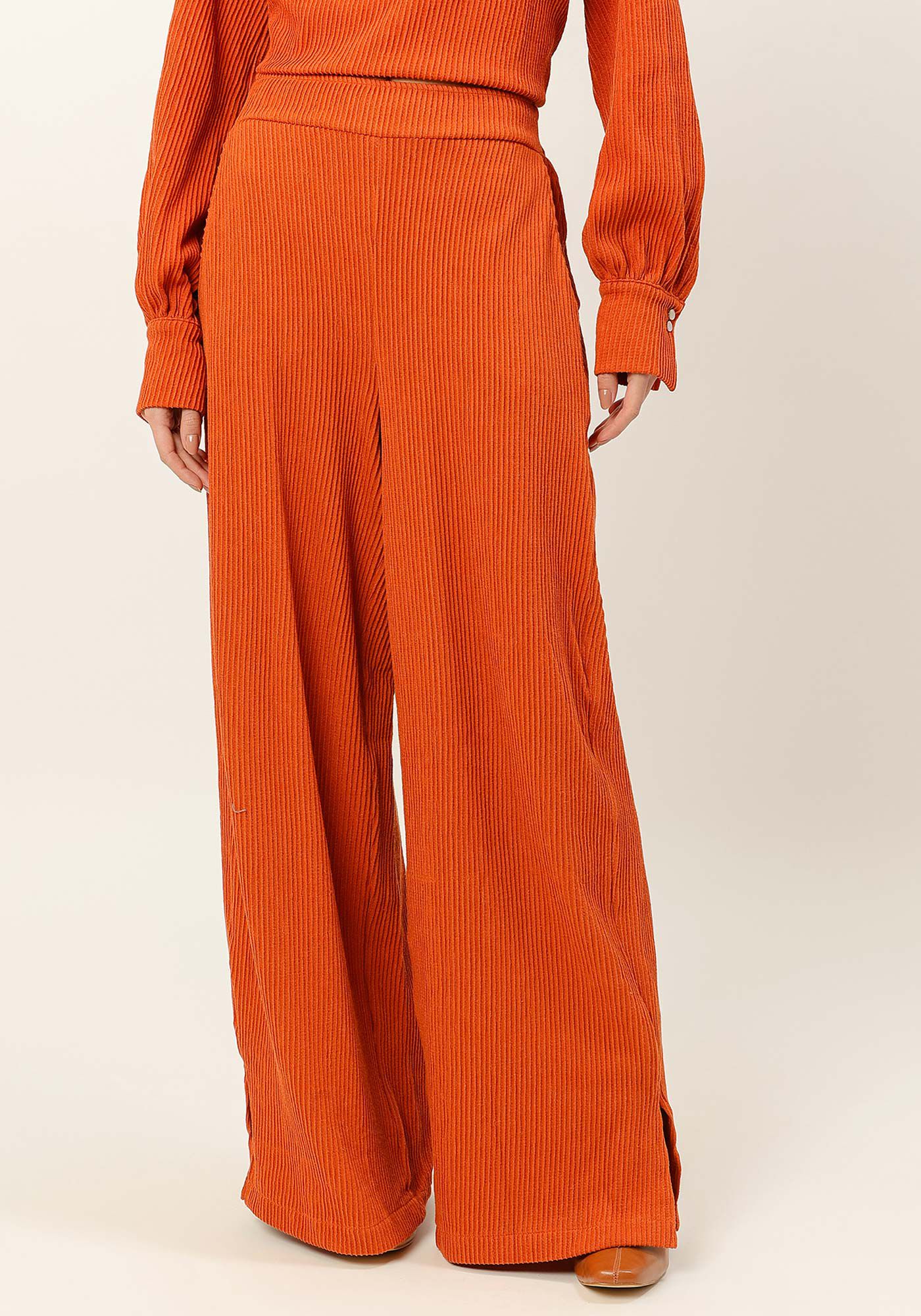 Cal&ccedil;a Pantalona em Malha com Bolsos, LARANJA  RADIANTE, large.