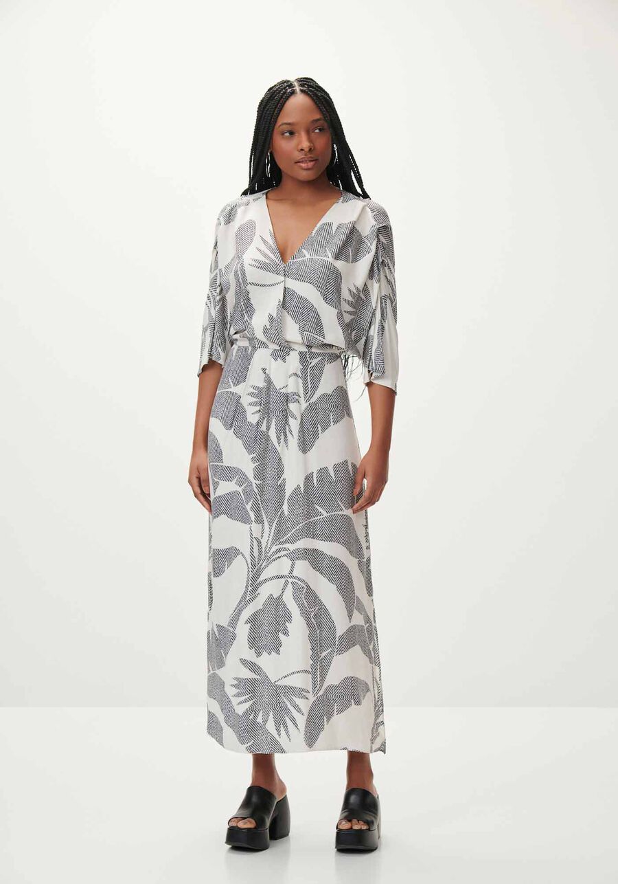 Vestido Midi em Viscose com Pregas Manga, . Vestido Midi em Viscose com Pregas Manga, , large.