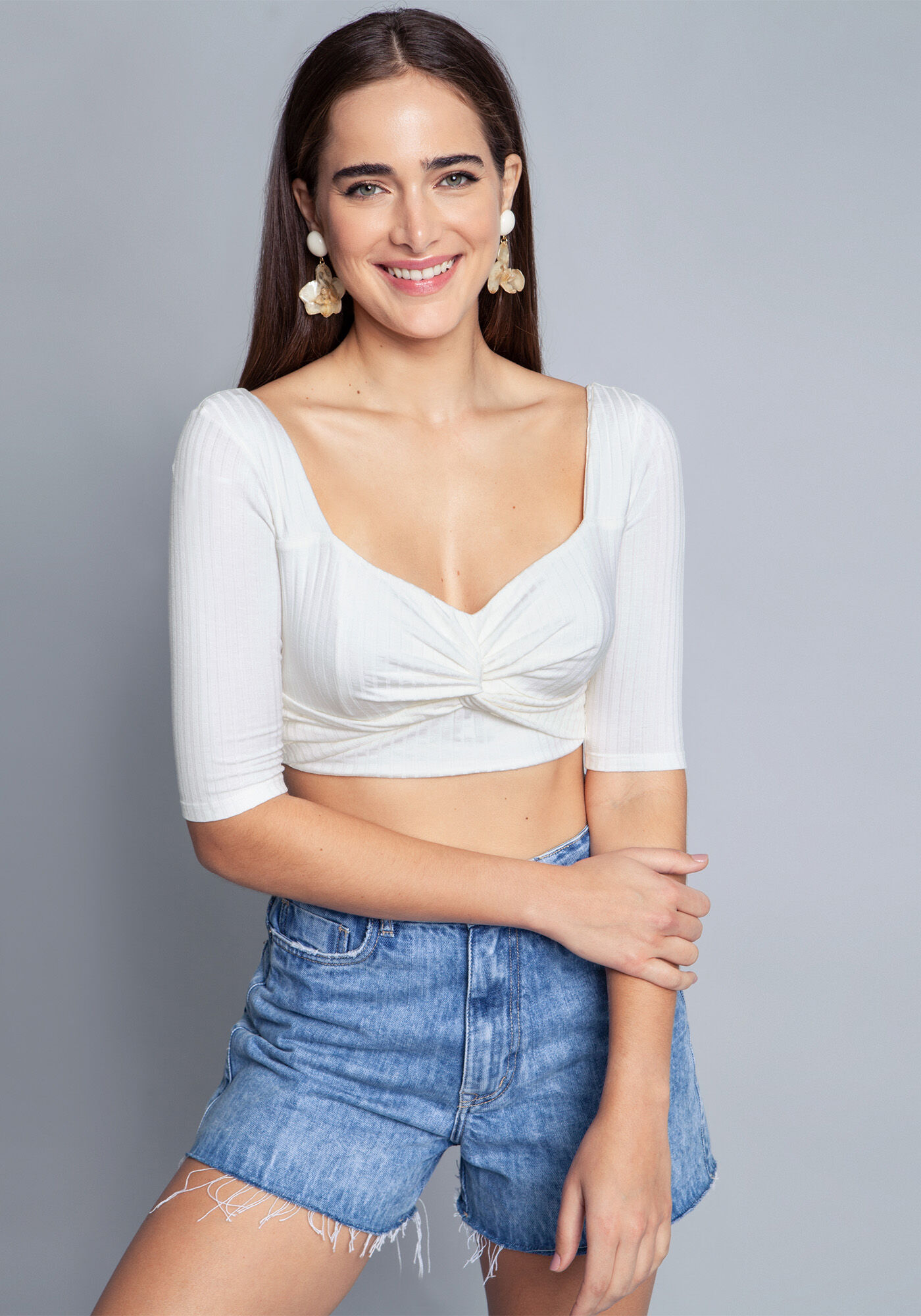 Blusa Malha Canelado Tracy Cropped, , large.