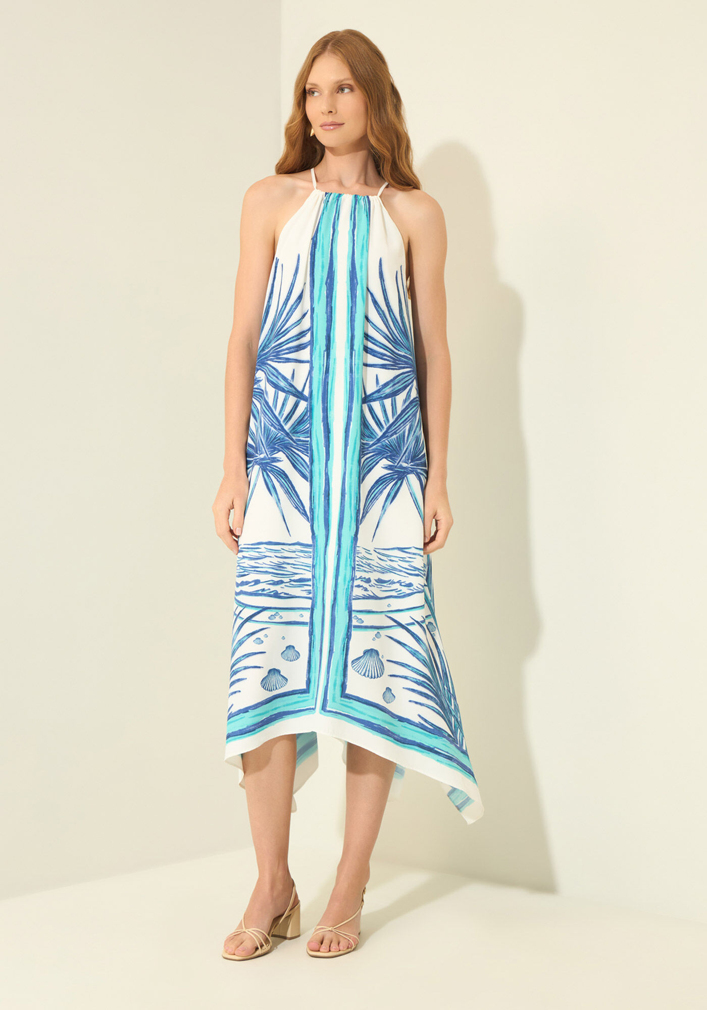 Vestido Ch&aacute; Estampado Com Amarra&ccedil;&atilde;o, MARE BEGE, large.