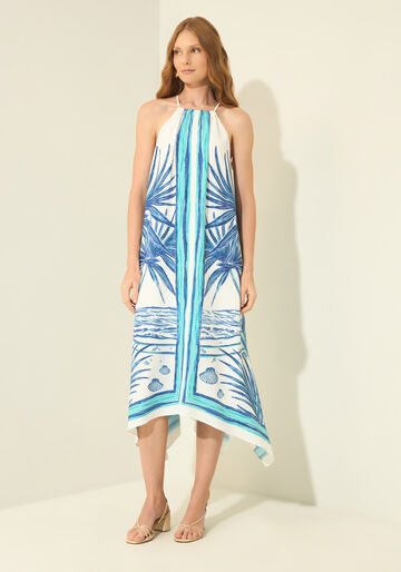 Vestido Chá Estampado Com Amarração, MARE BEGE. Vestido Chá Estampado Com Amarração, MARE BEGE, large.