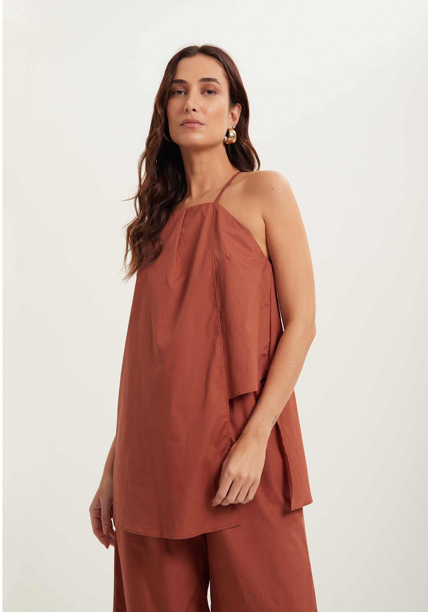 Blusa De Al&ccedil;as Em Tricoline Com Sobreposi&ccedil;&atilde;o, , large.