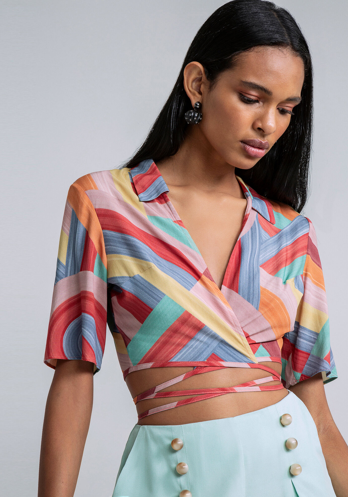 Blusa Manga 3/4 Franzido Estampa, , large.