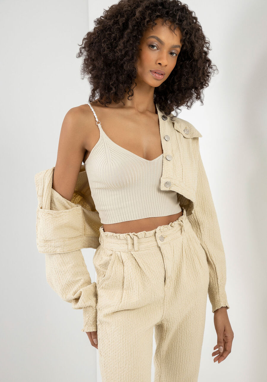 Calça Jogging Sustentável em Tecido Texturizado, BEGE OR FIV. Calça Jogging Sustentável em Tecido Texturizado, BEGE OR FIV, large.