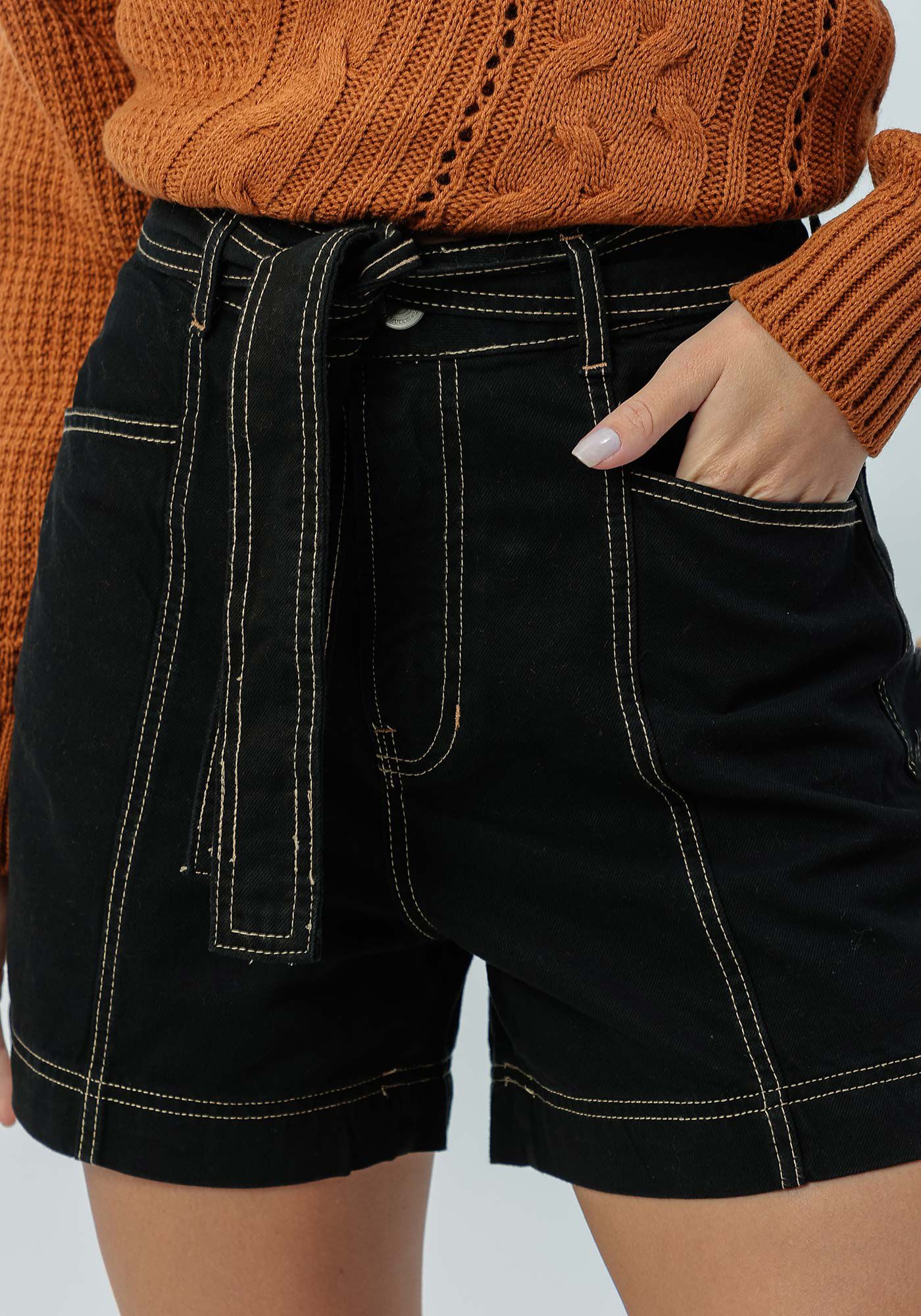 Shorts Sarja Mom Cintura Alta com Cinto, , large.