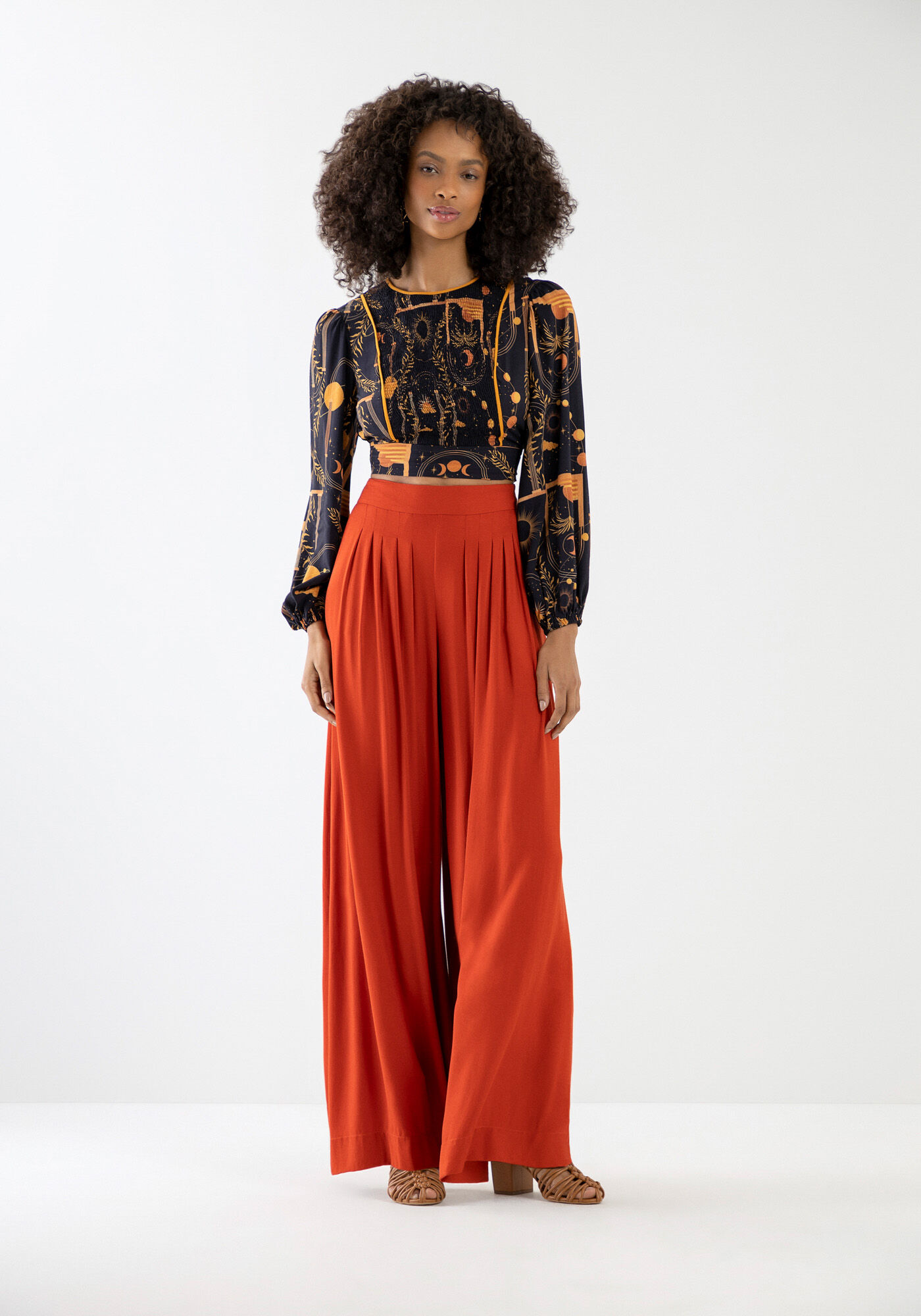 Blusa Manga Longa Estampada com Recorte Lastex, , large.