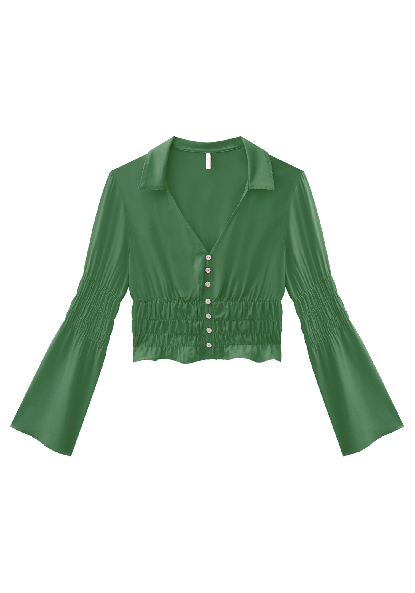 Blusa Manga Longa em Viscose com Franzidos, , large.