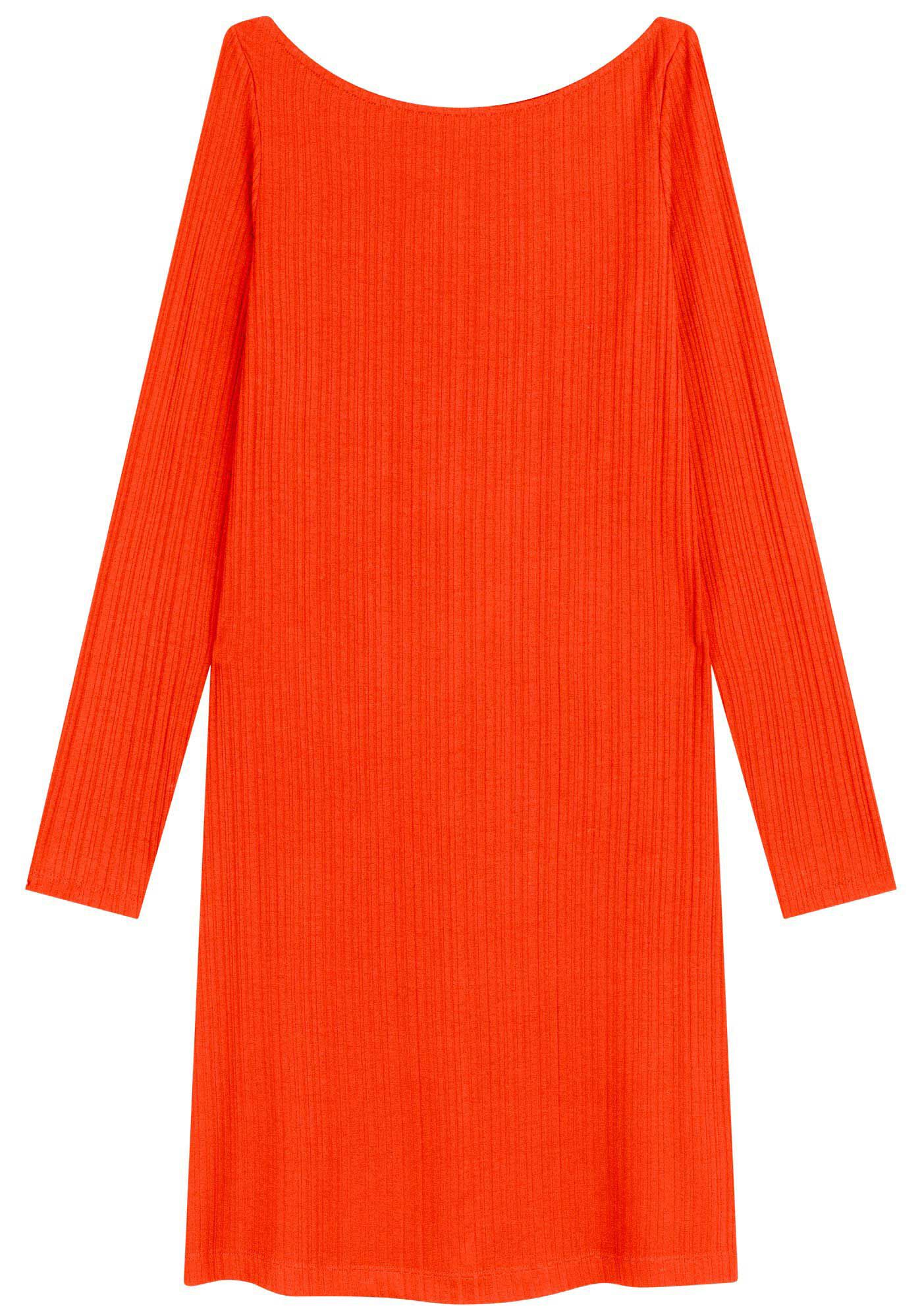 Vestido Curto De Mangas Longas Em Malha Canelada Essential, , large.