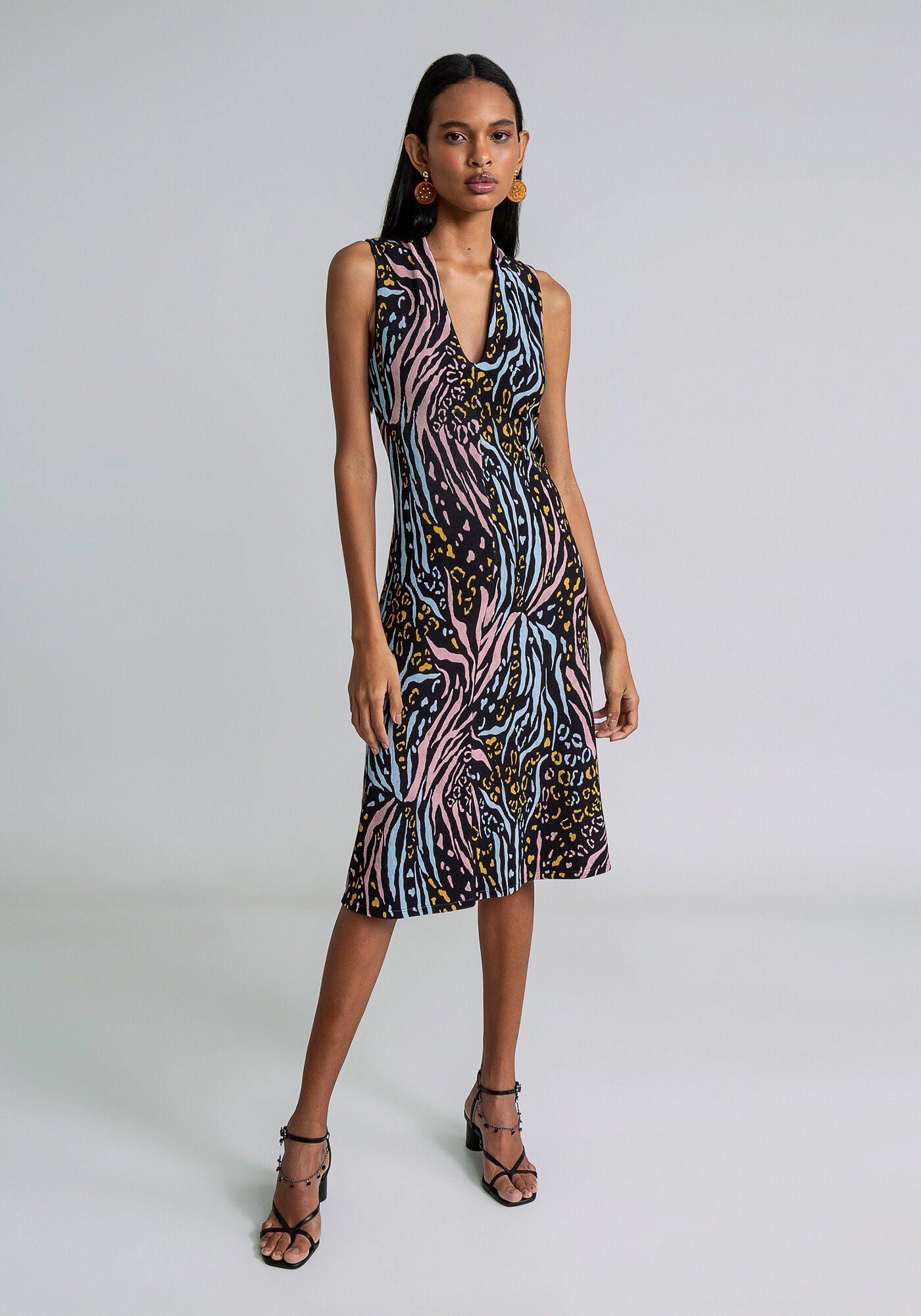 Vestido Evas&ecirc; Midi Estampado, ANIMAL, large.