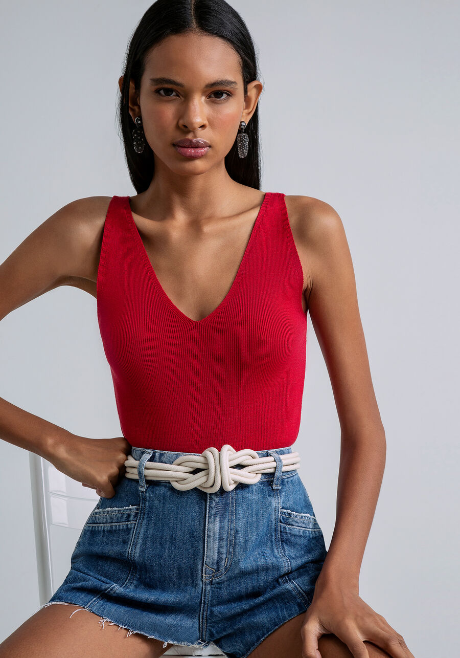 Regata Decote V Tricô, . Regata Decote V Tricô, , large.