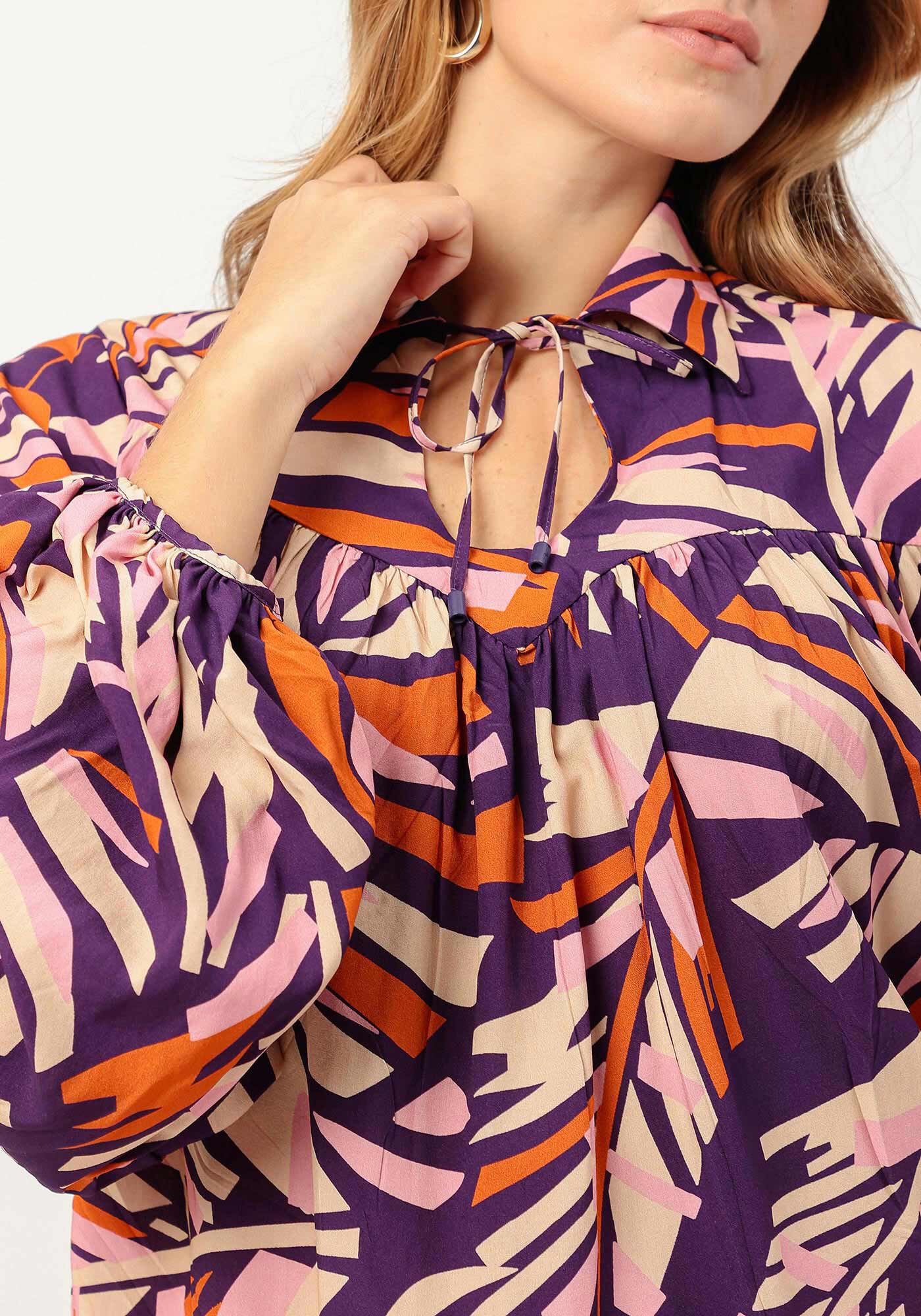 Blusa Ampla Estampada em Viscose com Manga Bufante, , large.