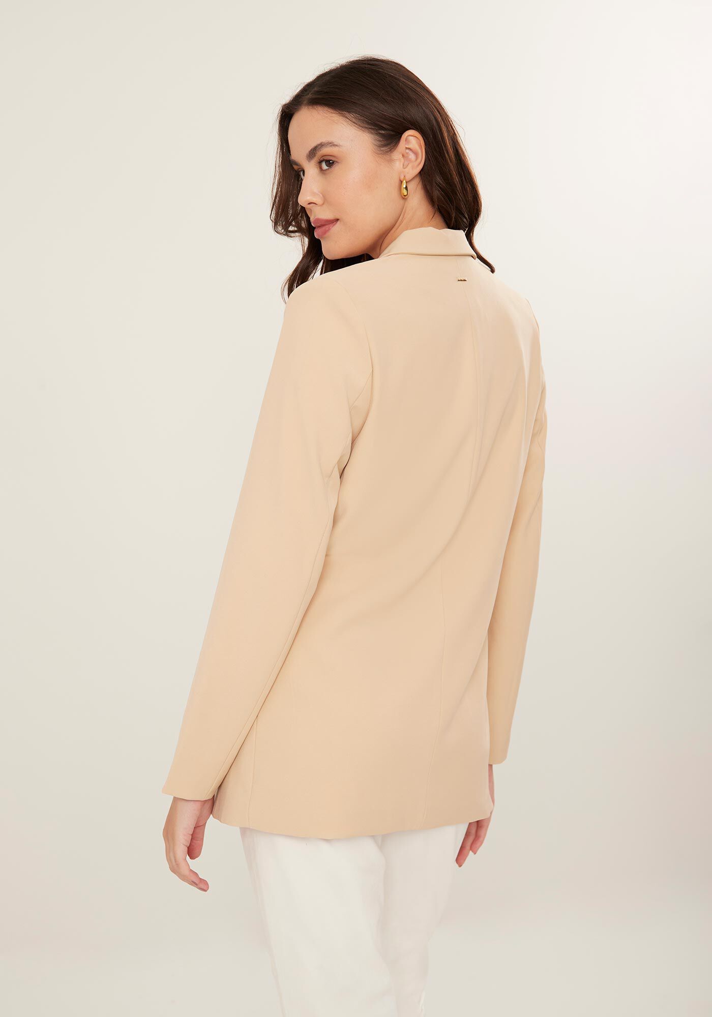 Blazer Alongado Em Alfaiataria Com Lapelas Frontais, BEGE CENTURY, large.