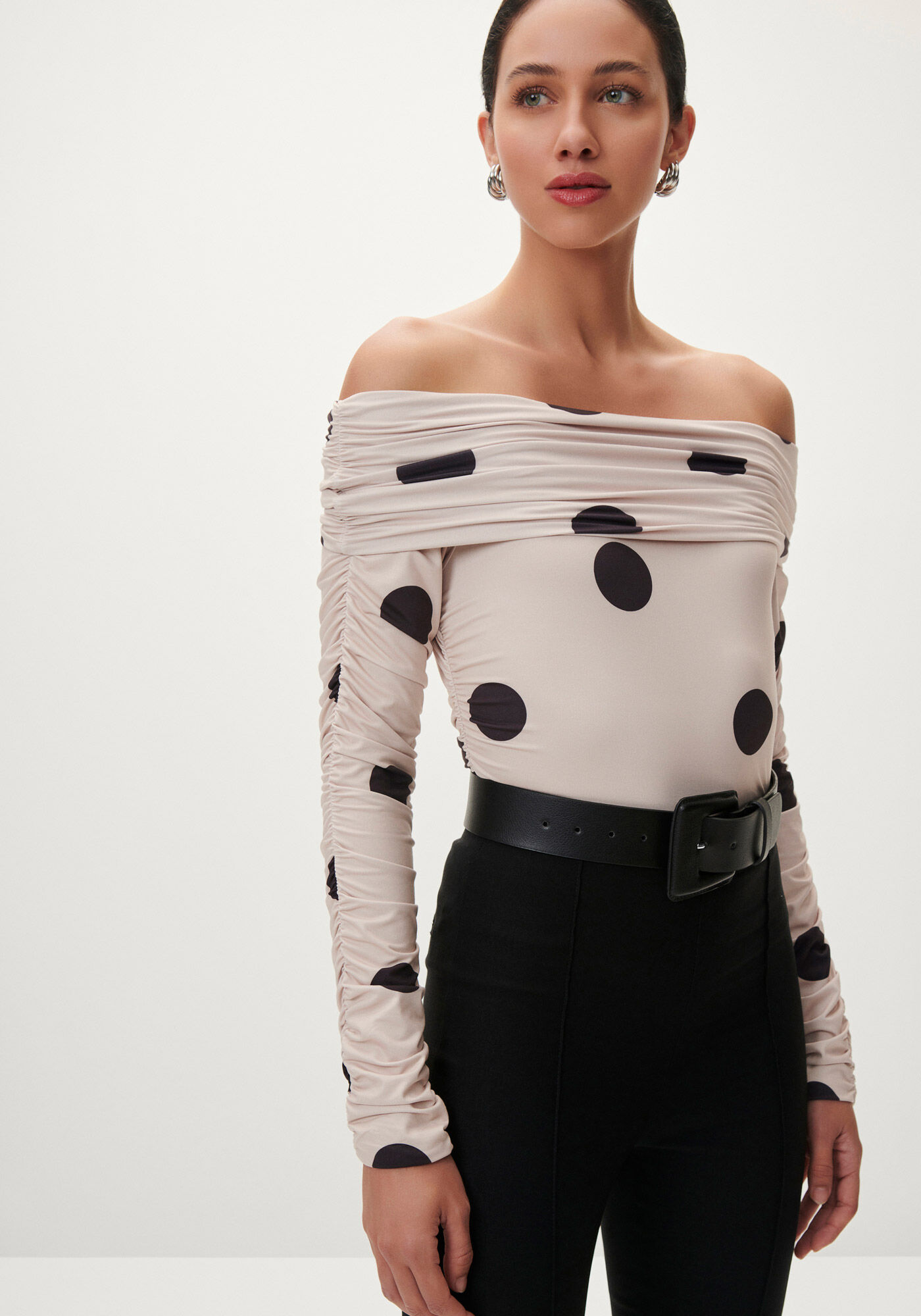 Blusa Ombro a Ombro Estampada Franzida, CRISTAL, large.