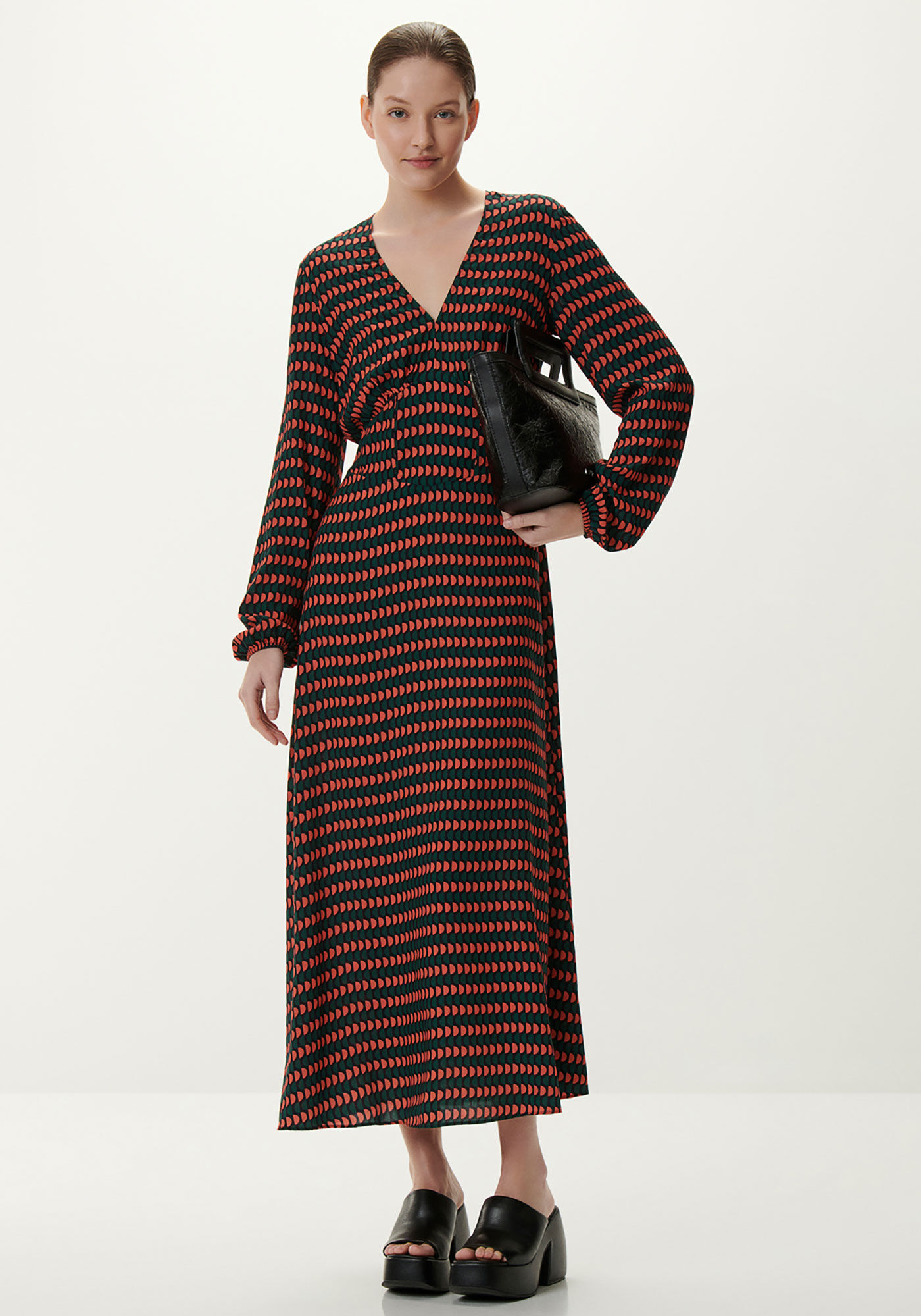 Vestido Estampado em Viscose com Manga Longa, , large.