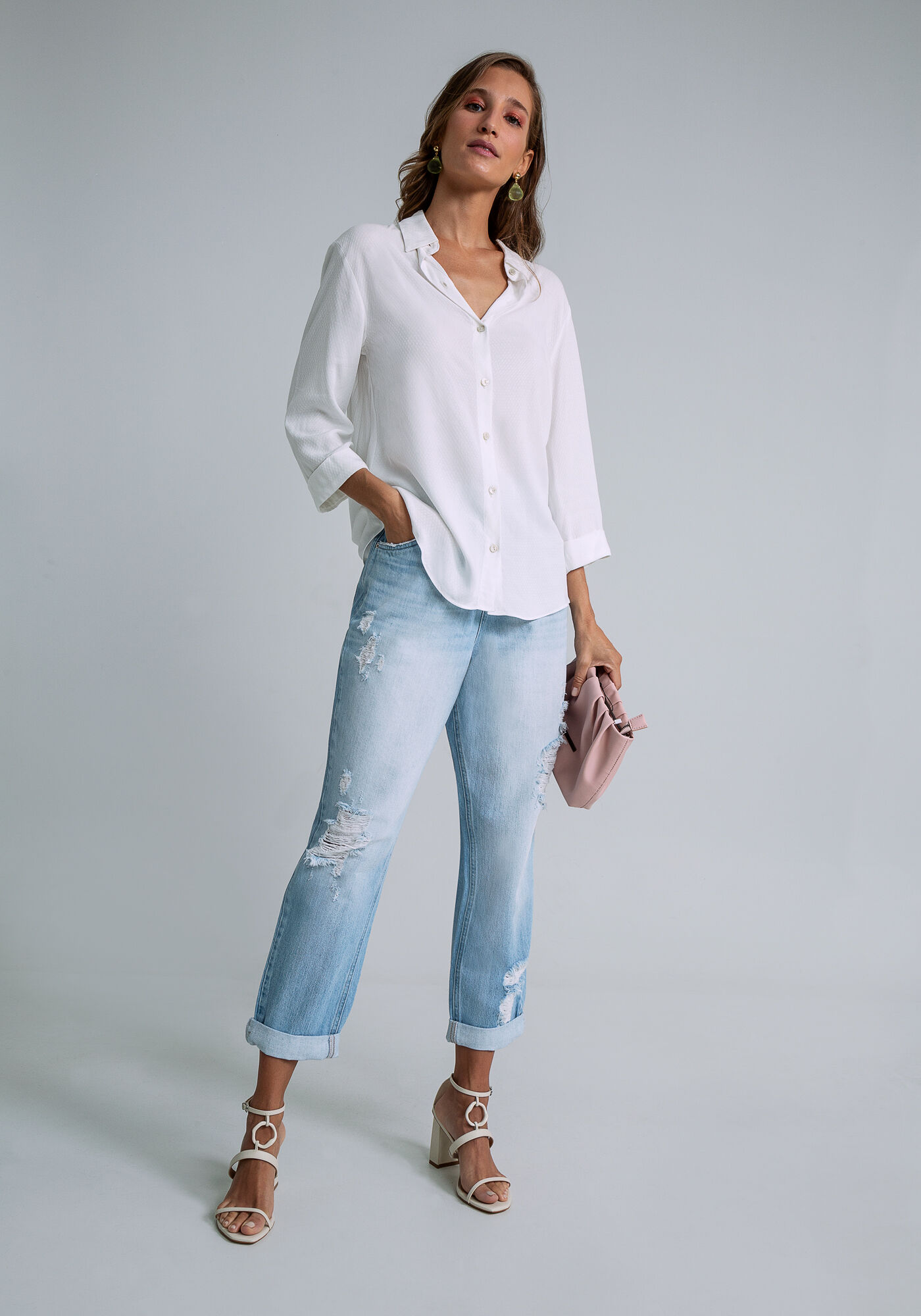 Camisa Manga 3/4 Cl&aacute;ssica, OFF WHITE, large.