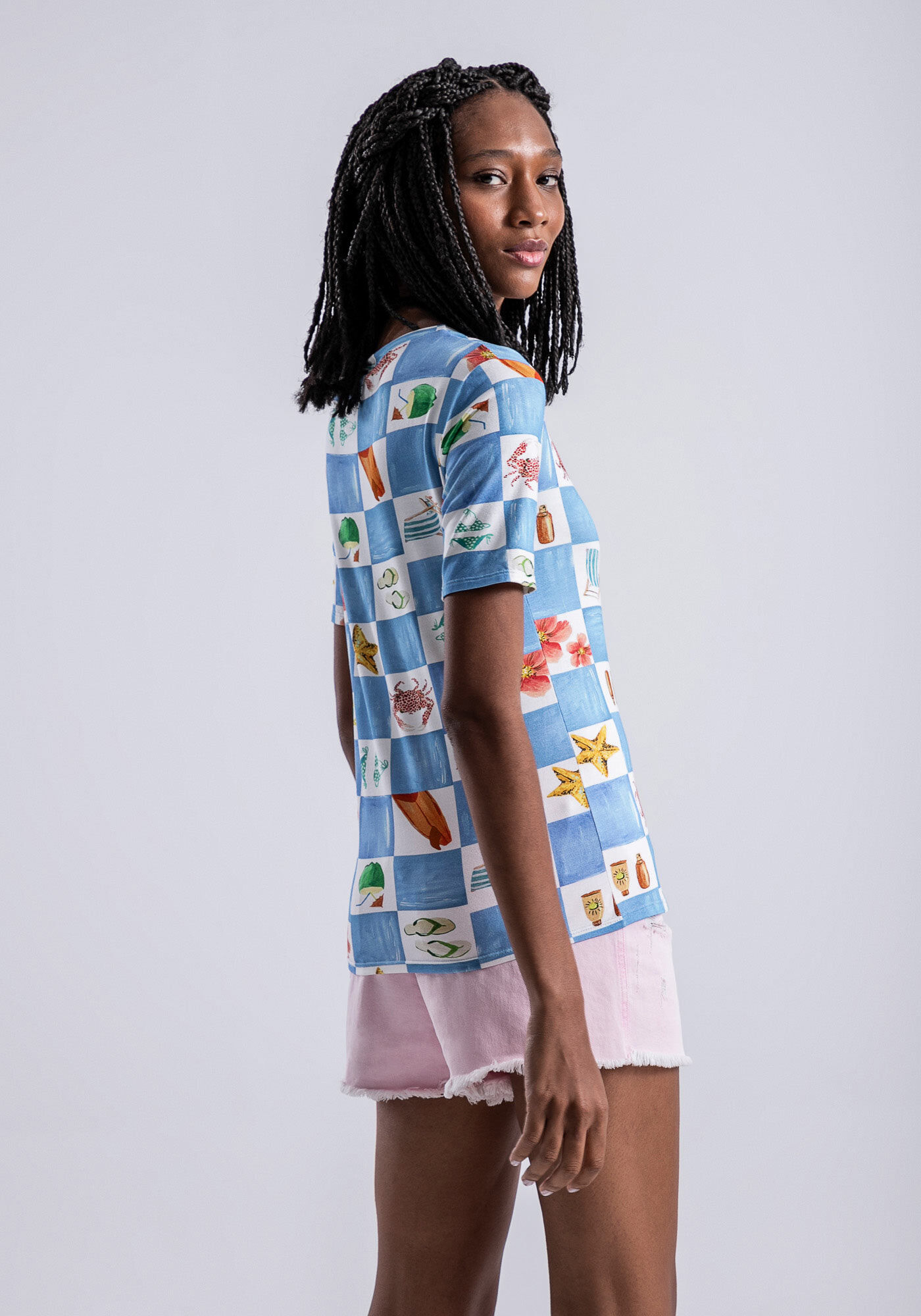 Blusa Manga Curta em Malha MVS com Decote V, , large.