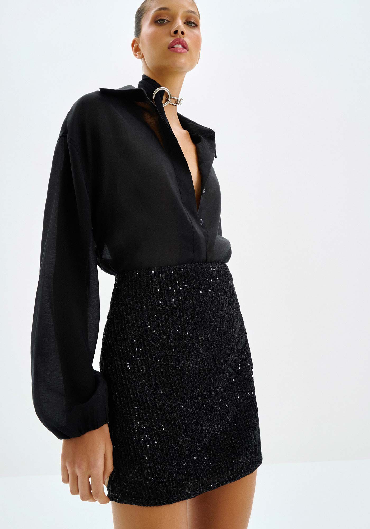 Saia Cintura Alta em Paet&ecirc;s, , large.