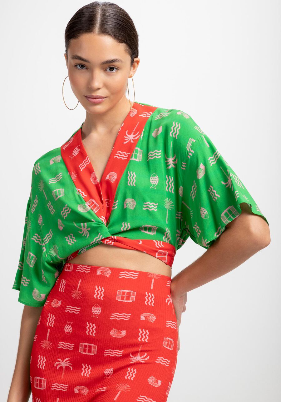 Blusa Transpassada em Viscose Estampada, VENTANA. Blusa Transpassada em Viscose Estampada, VENTANA, large.