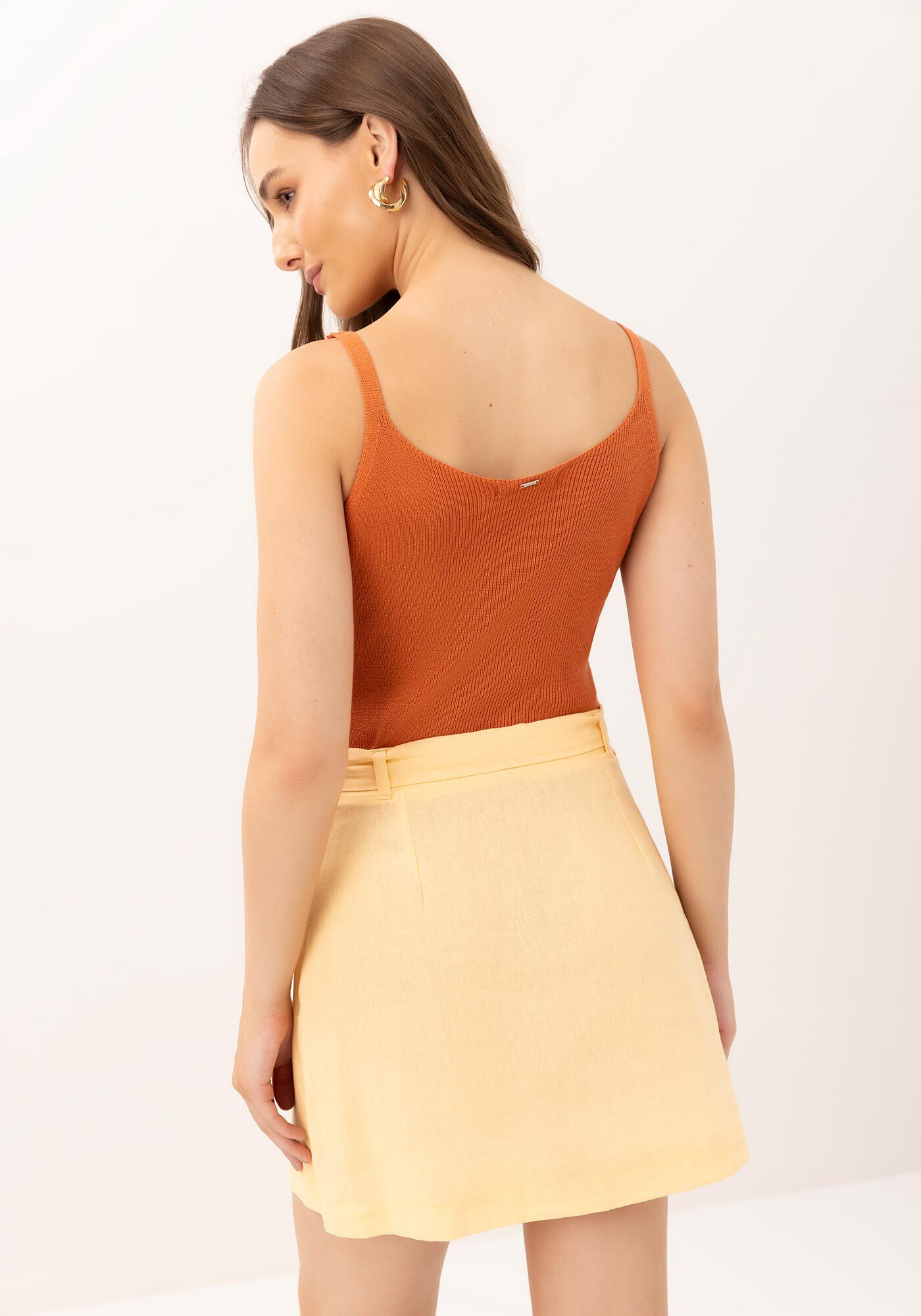 Saia Curta Transpassada em Linho com Cinto, , large.