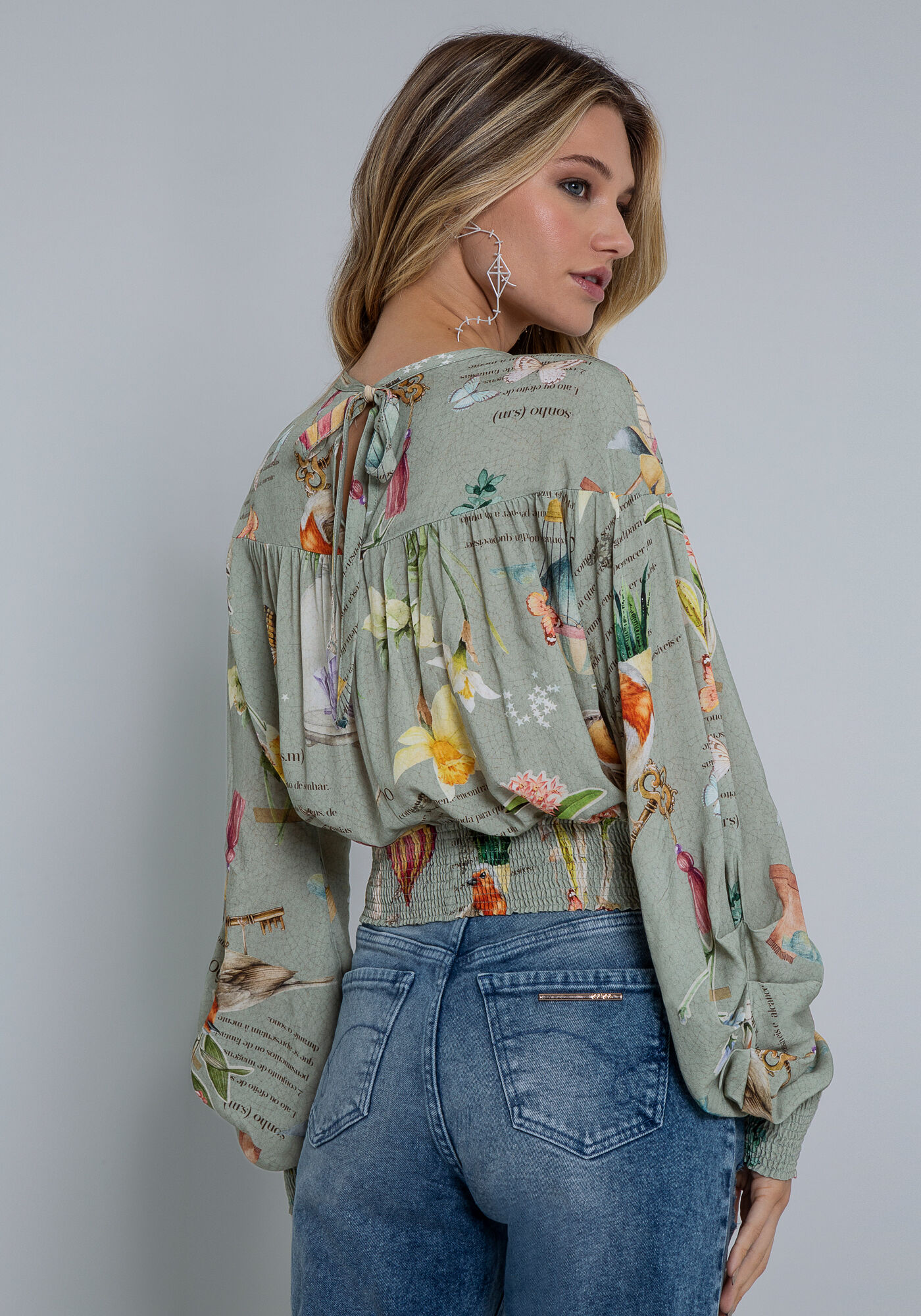 Blusa Manga Bufante em Viscose com Lastex, , large.