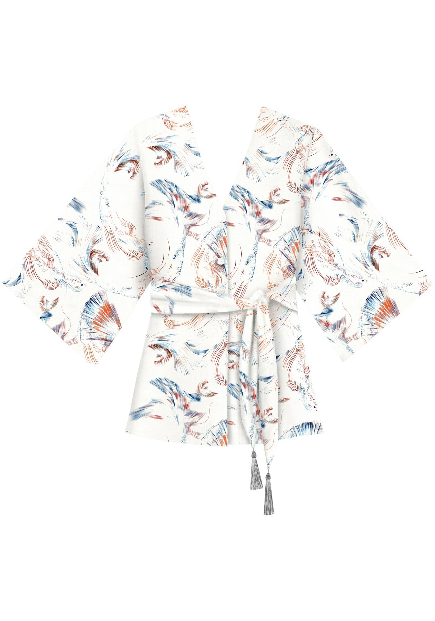 Kaftan Estampado Com Mangas 3/4, MARE BEGE, large.