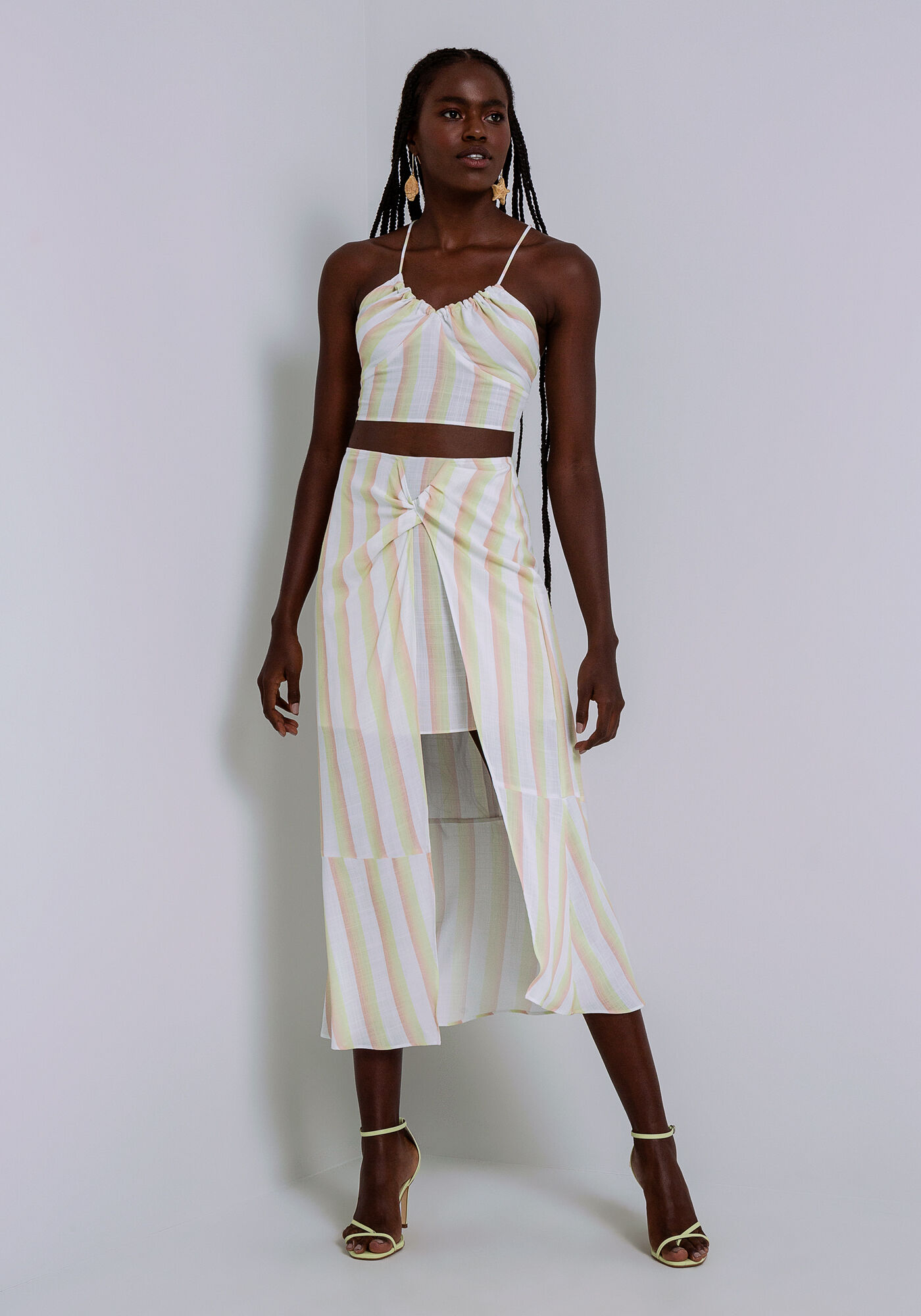 Saia Midi em Viscose com Recorte Sobreposto, , large.