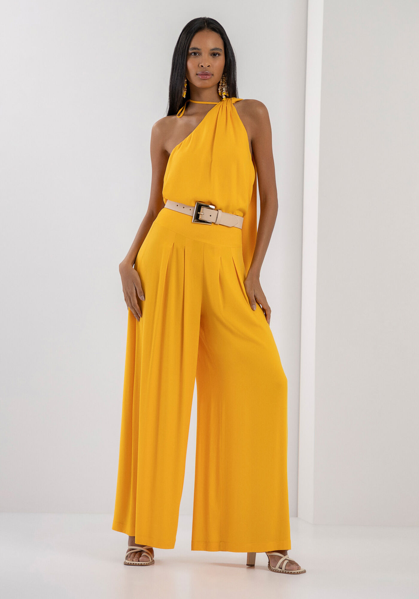 Cal&ccedil;a M&aacute;xi Pantalona em Crepe com Pregas, , large.