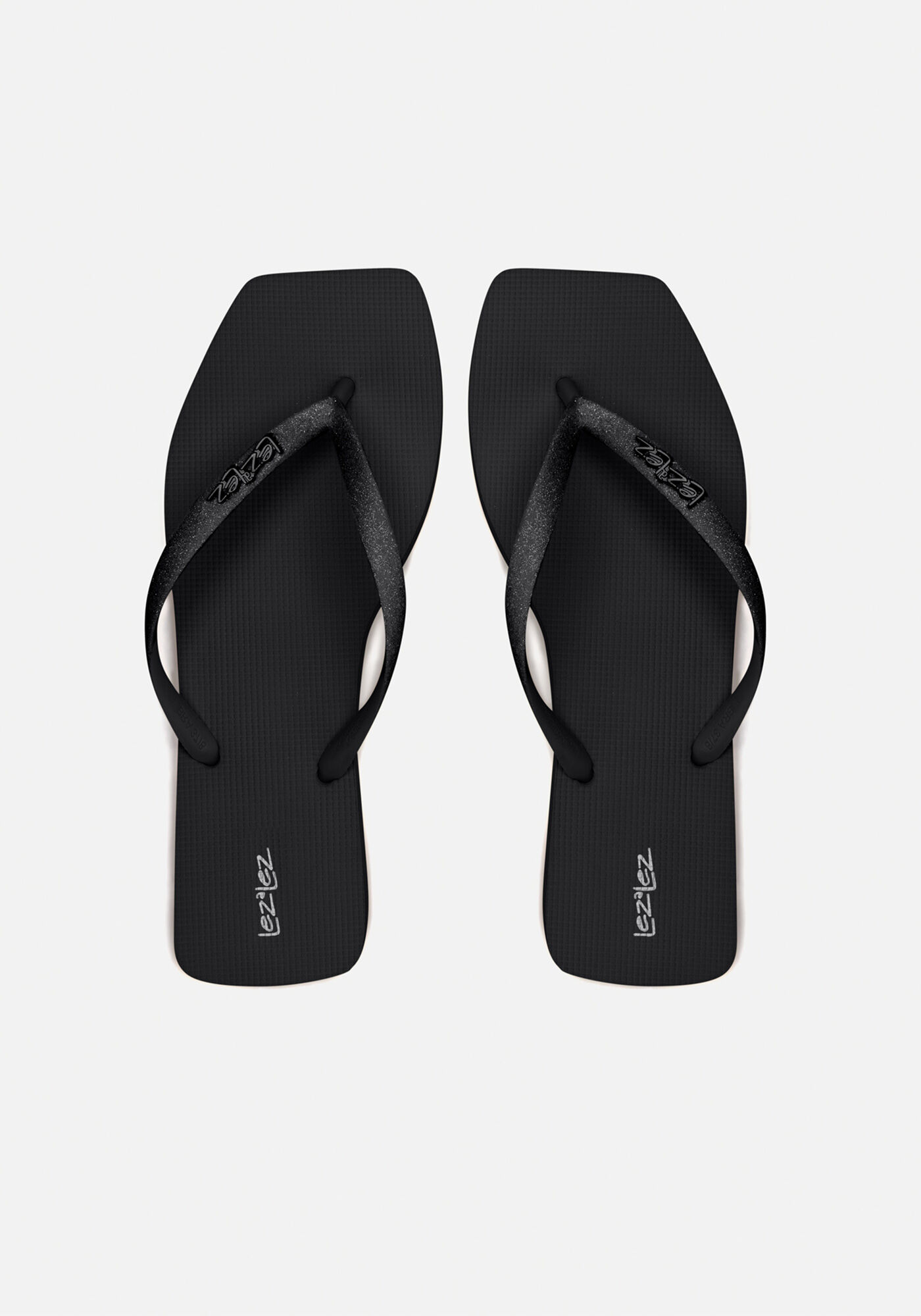 Chinelo Feminino De Tiras Com Glitter E Frente Quadrada, PRETO, large.