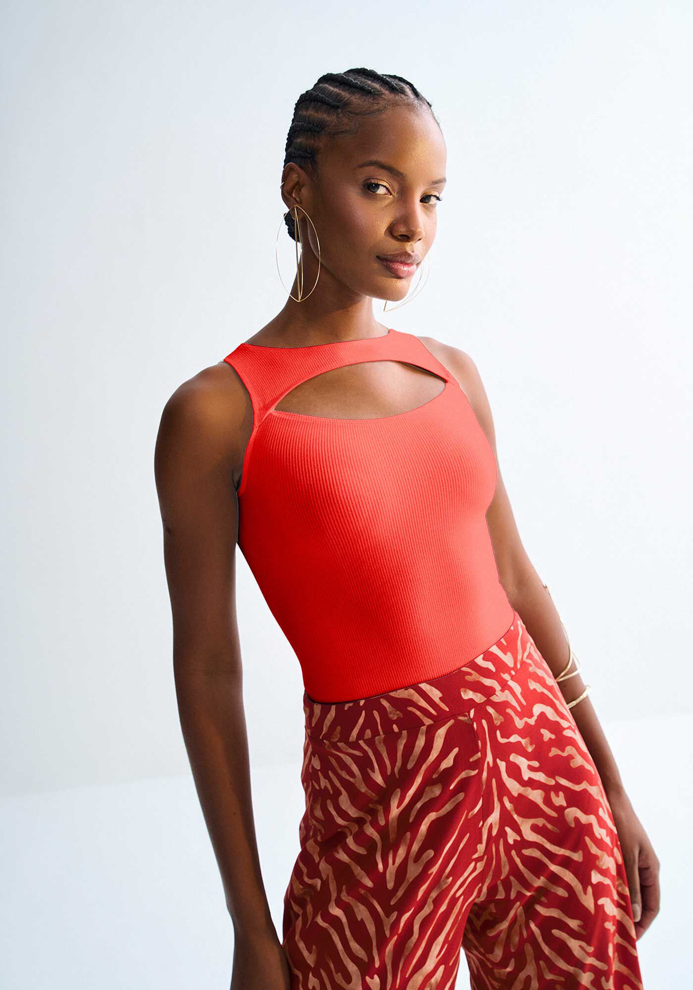 Regata em Malha Seamless com Cut Out, VERMELHO REDDISH, large.