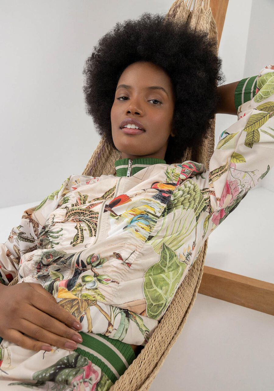 Jaqueta Bomber Estampada em Politel com Bolsos, . Jaqueta Bomber Estampada em Politel com Bolsos, , large.