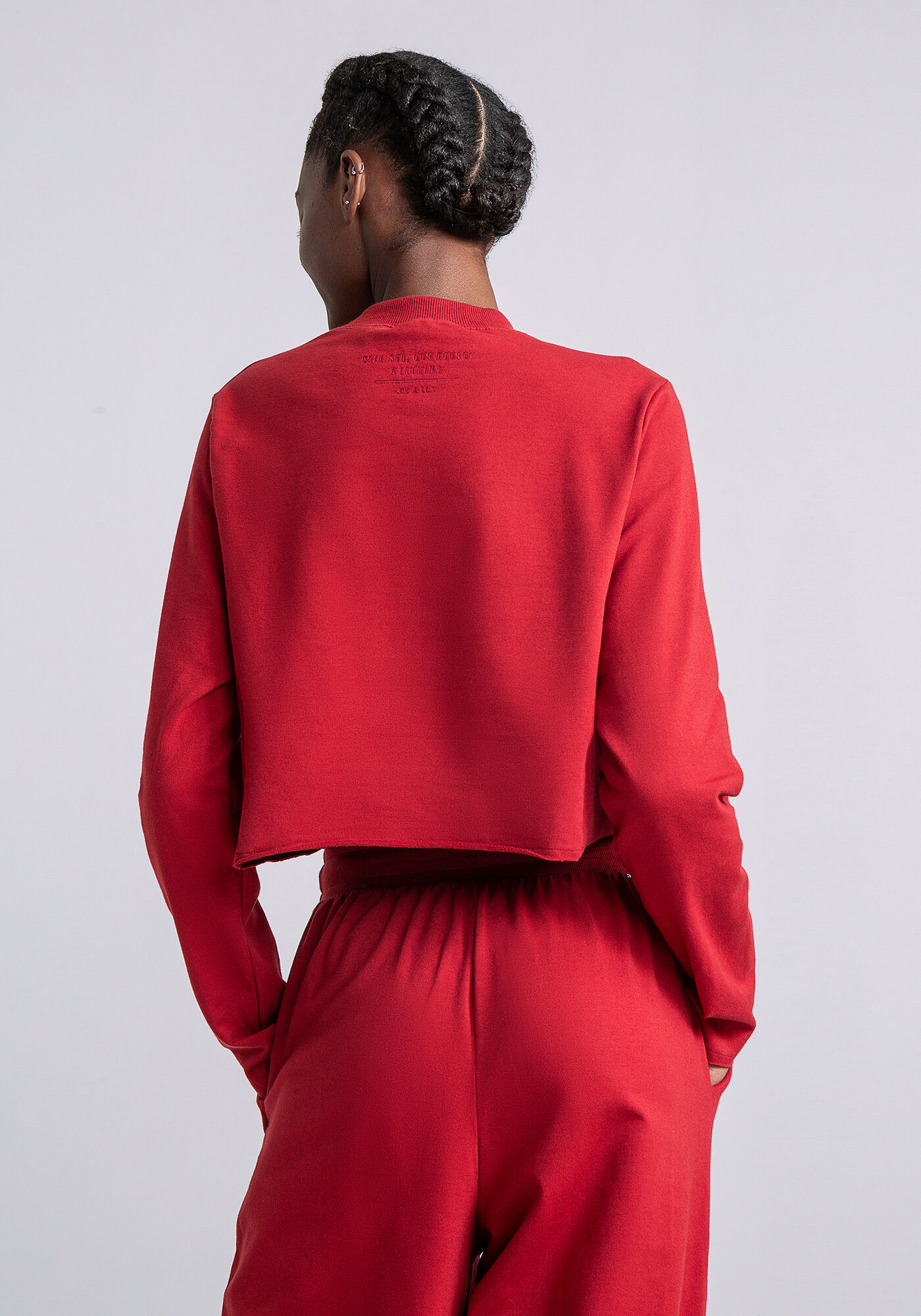 Conjunto Blus&atilde;o Cropped e Cal&ccedil;a, VERMELHO, large.