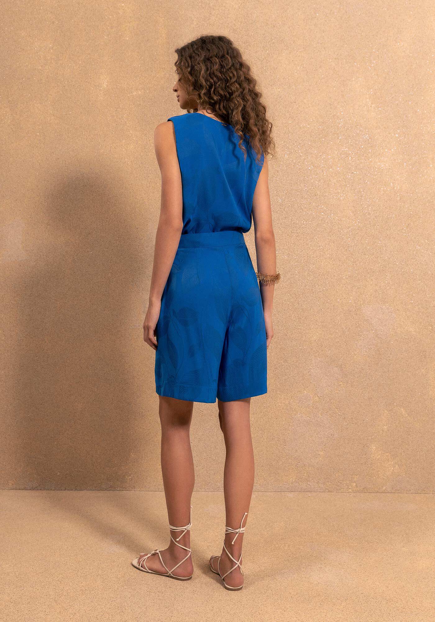 Bermuda Estampada De Cintura Alta Com Abertura Na Barra, AZUL NAIVE, large.