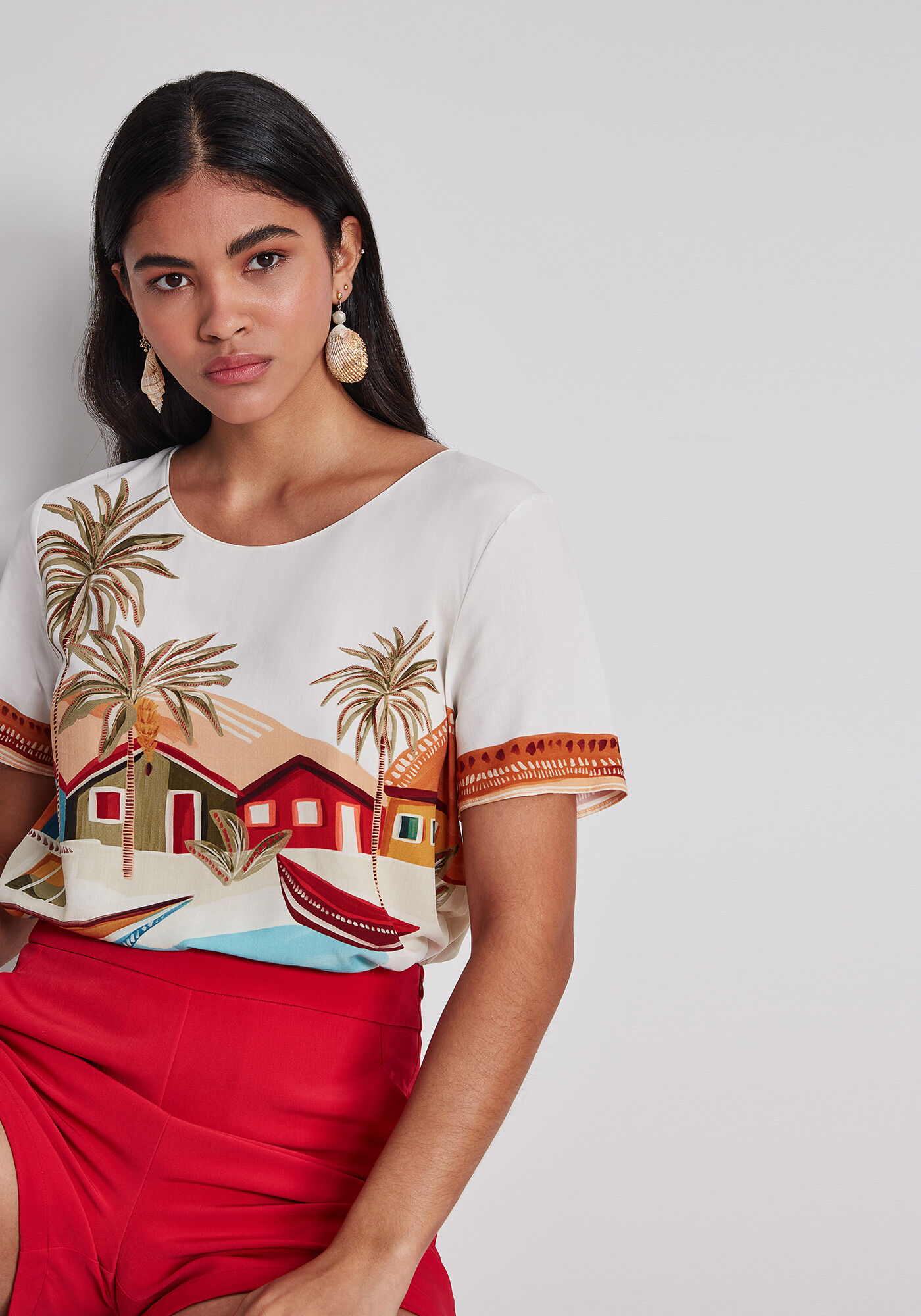 Blusa Manga Curta Ampla Estampa, , large.