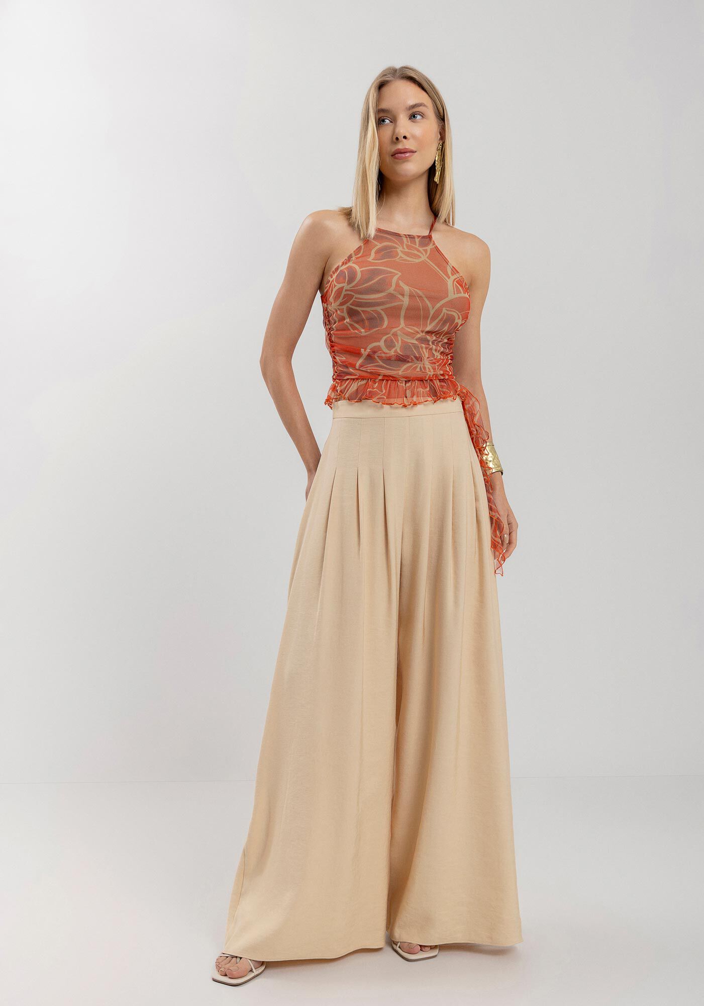 Cal&ccedil;a Pantalona De Viscose Em Alfaiataria Com Cintura Alta, , large.