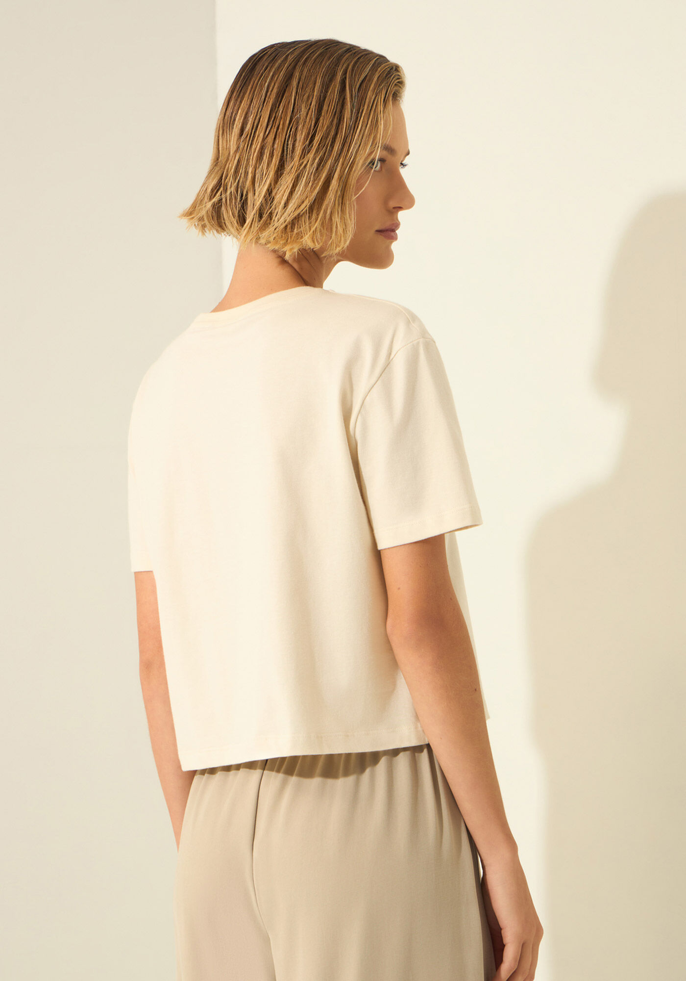 T- shirt Em Malha Penteada De Algod&atilde;o Com Estampa, BEGE ALHAMBRA, large.