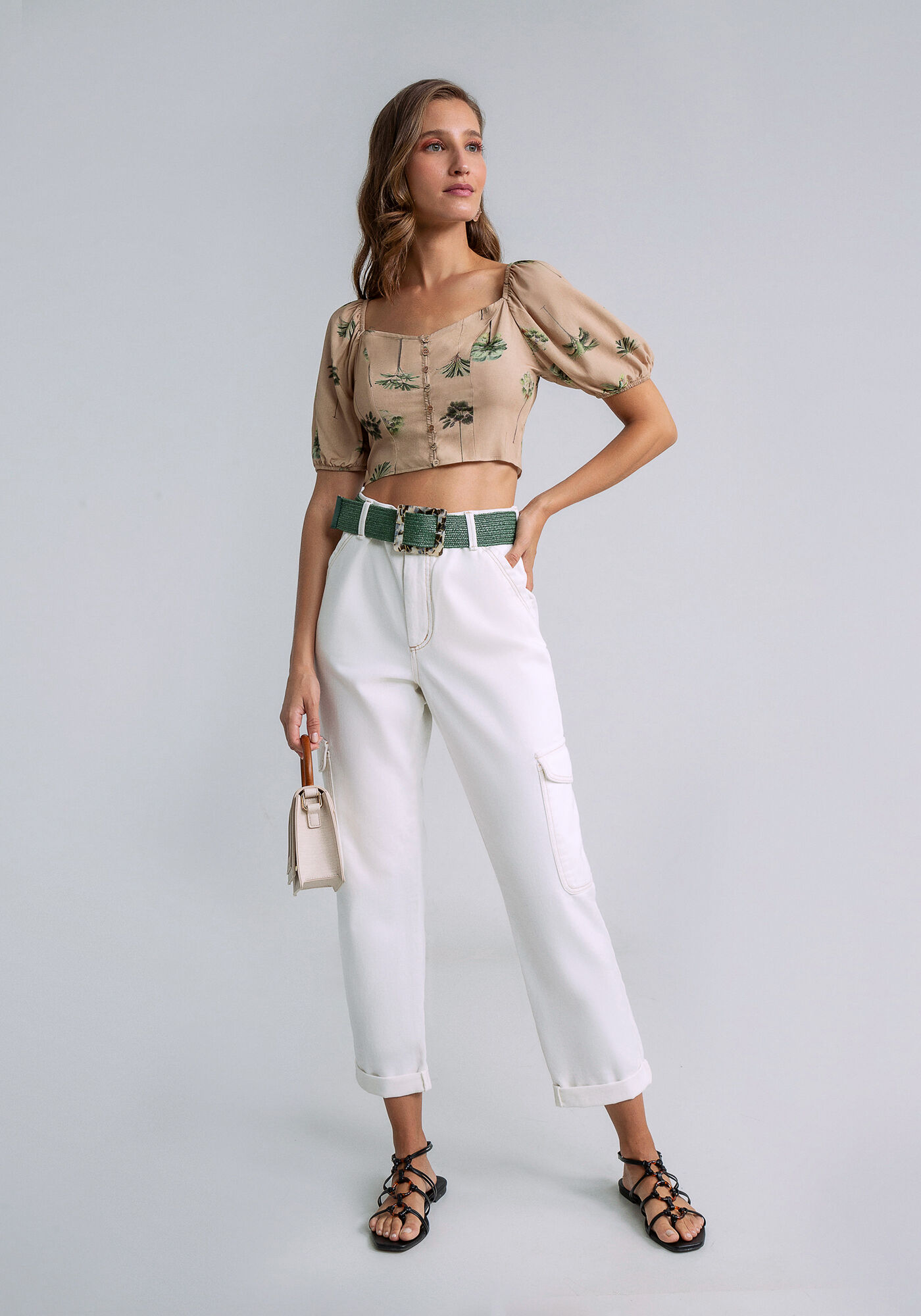 Blusa Cropped Manga Bufante Estampa, , large.