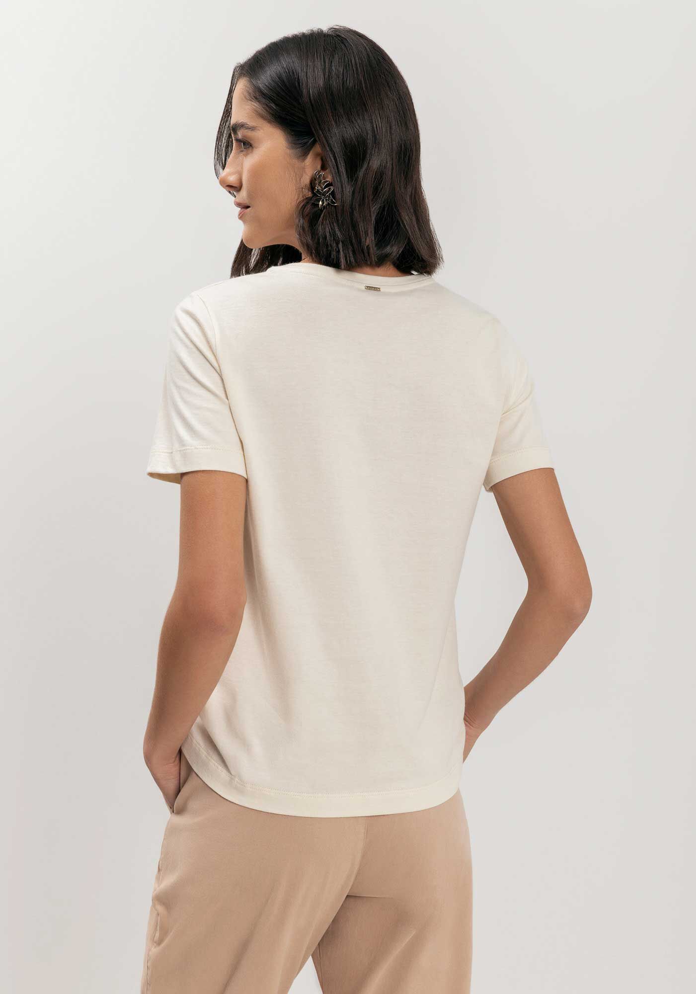 Blusa T-shirt De Mangas Curtas Com Bordado Local Em Tule, , large.