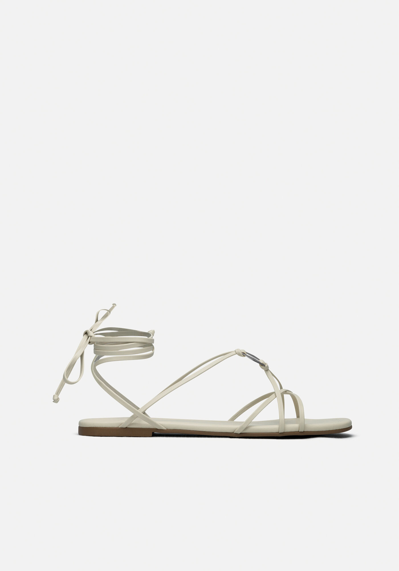 Sand&aacute;lia Rasteira Com Tiras Finas E Amarra&ccedil;&atilde;o, BEGE ALHAMBRA, large.