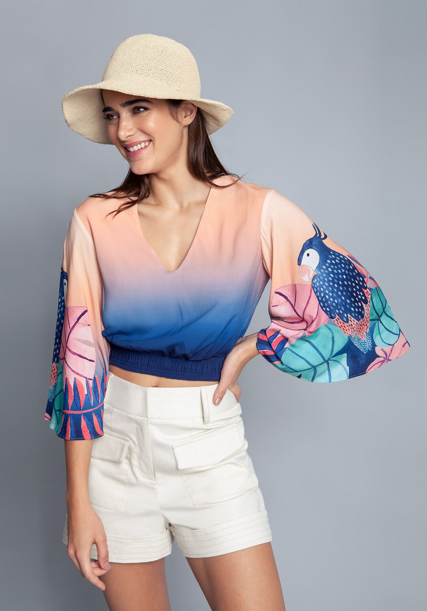 Blusa Cropped Tecido Rayon Bali, , large.