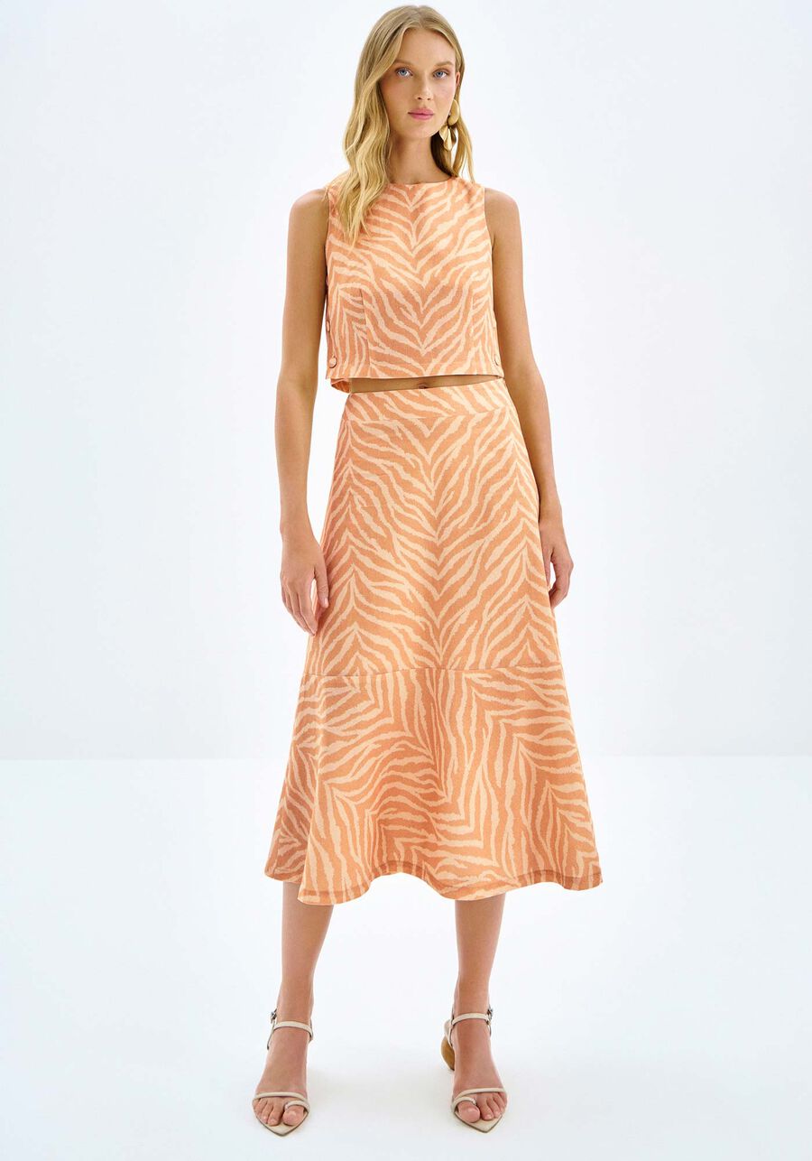 Saia Midi Evasê em Linho Estampada, . Saia Midi Evasê em Linho Estampada, , large.