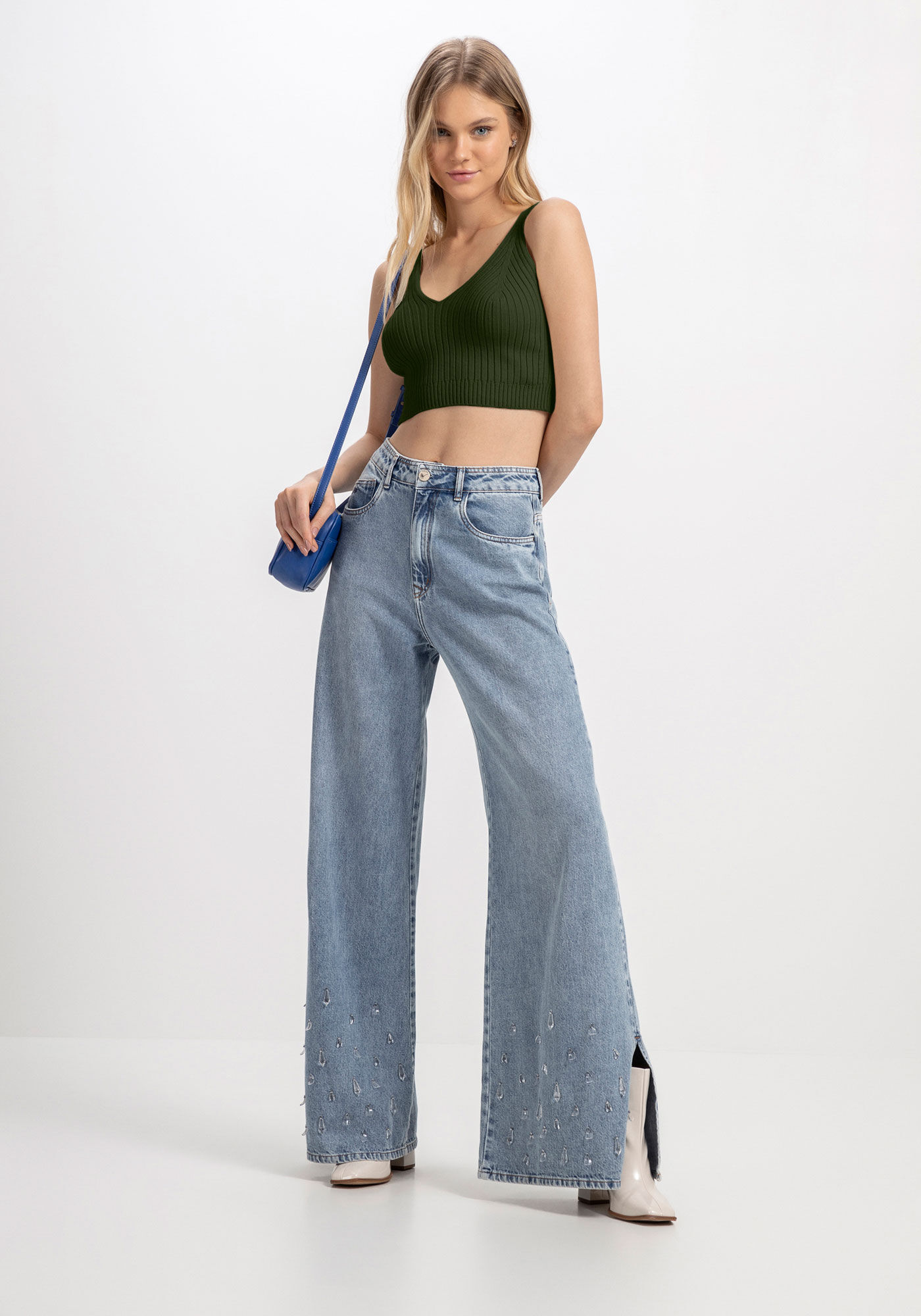 Blusa Cropped em Tric&ocirc; com Decote V, , large.