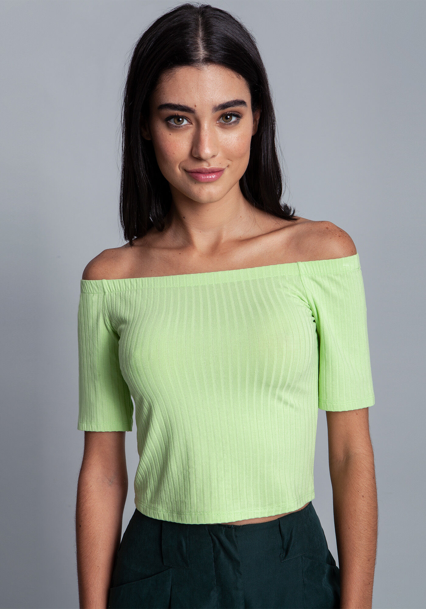 Blusa Malha Canelado Tracy Cropped, , large.