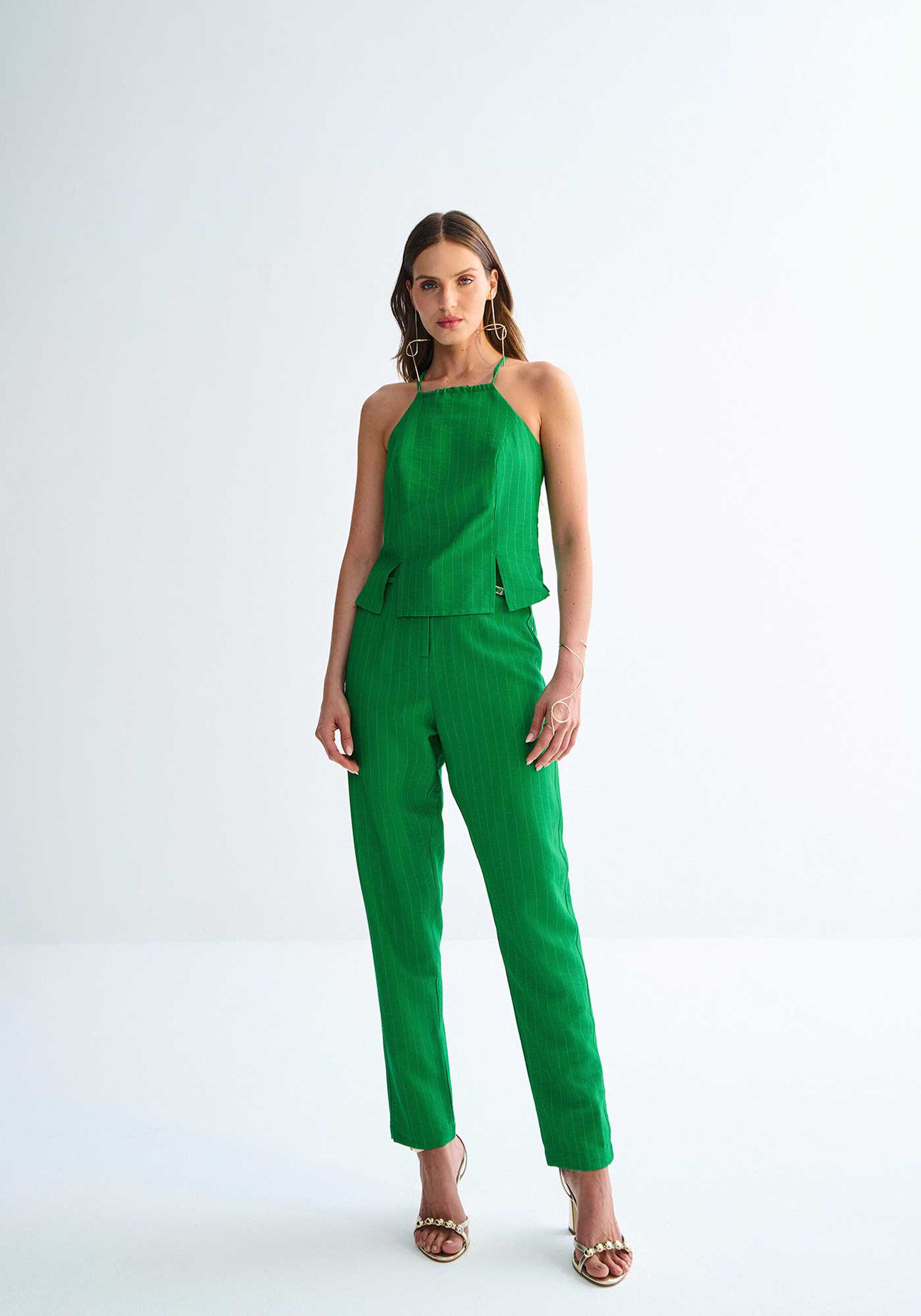 Blusa com Alças Alfaiataria Risca de Giz, VERDE MELISSA. Blusa com Alças Alfaiataria Risca de Giz, VERDE MELISSA, large.