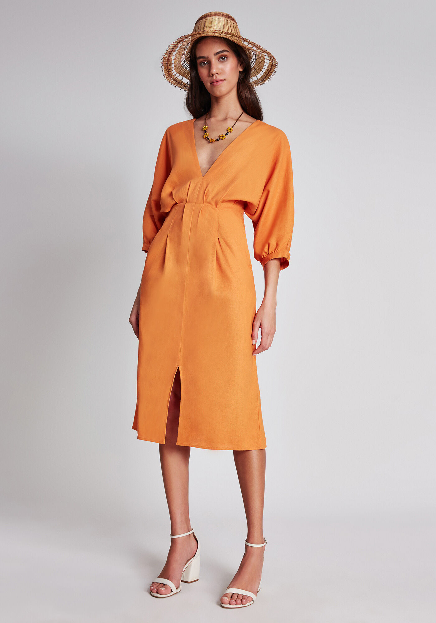 Vestido M&iacute;di Cinto Linho, , large.